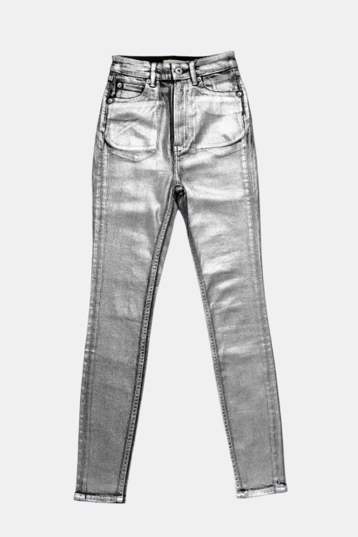Coated High Rise Skinny in Metallic Black