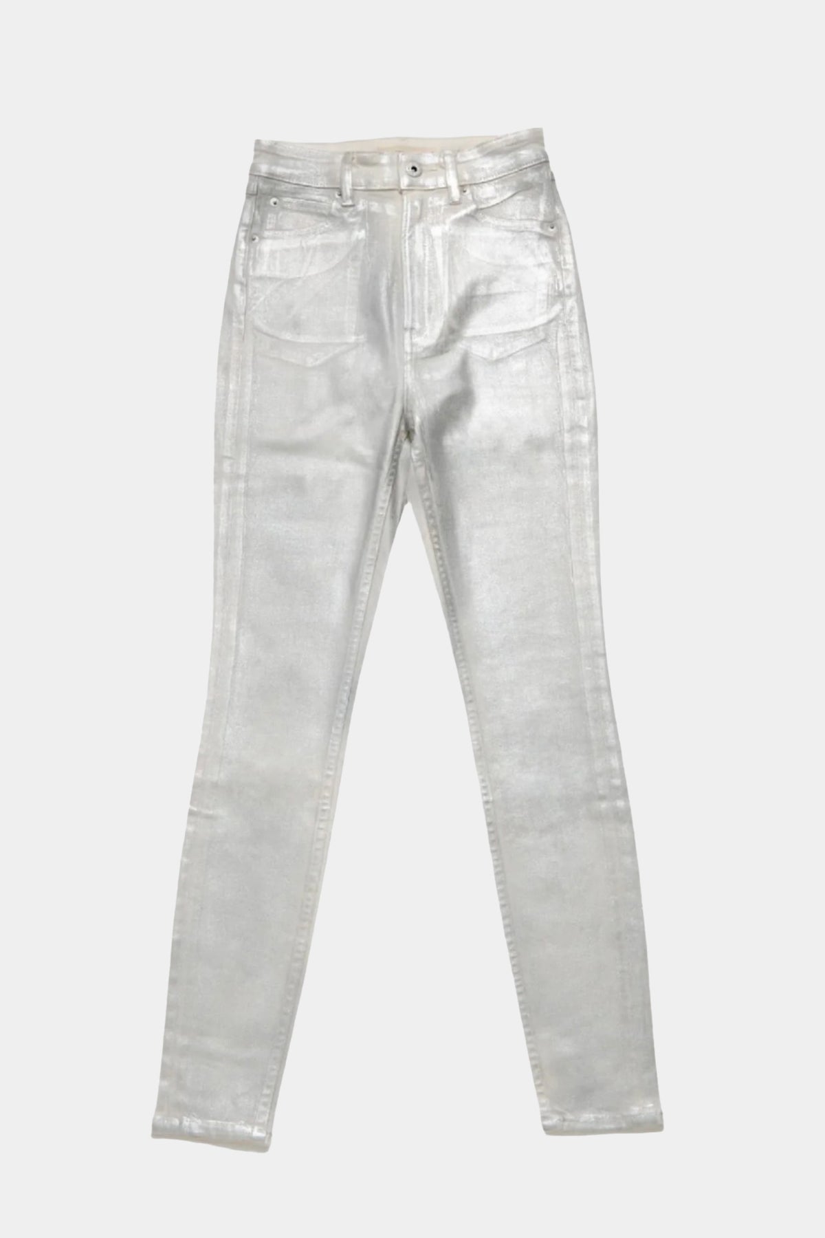 Coated High Rise Skinny Jean in Metallic White