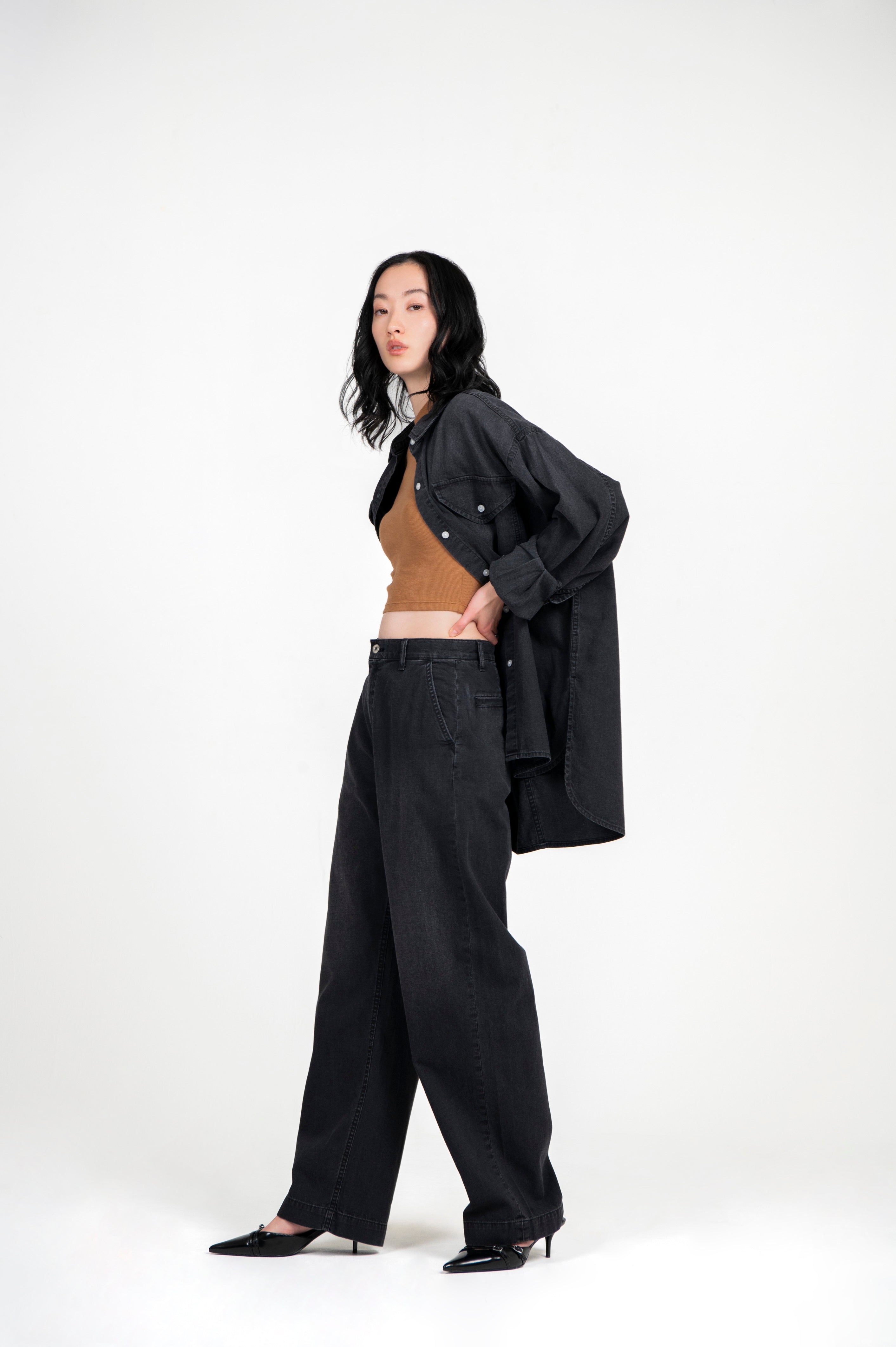 LIGHT WEIGHT DENIM TROUSERS BLACK