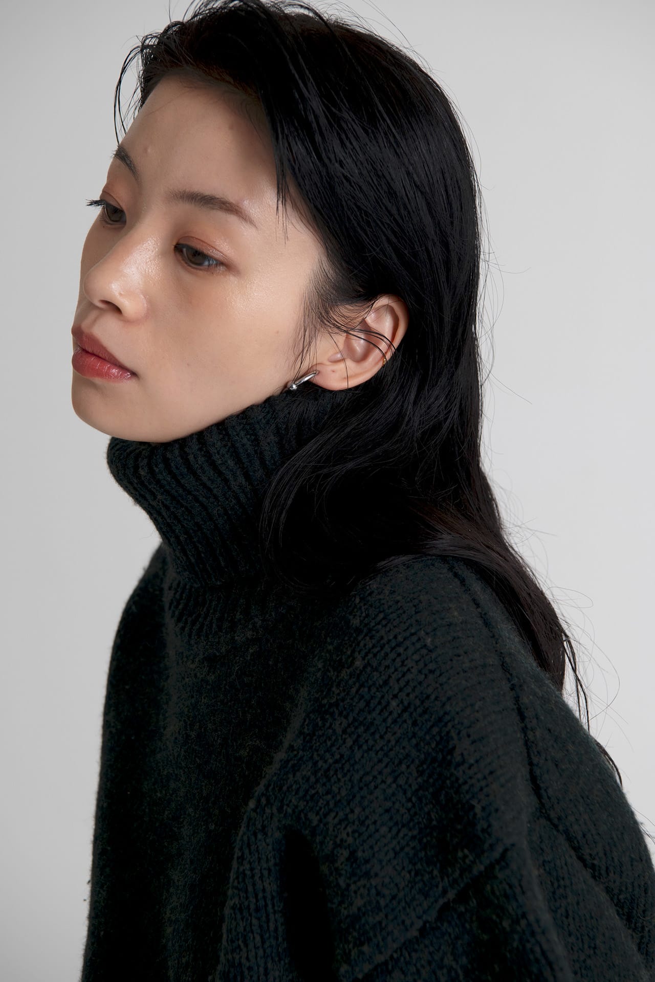 Turtle Neck Knit Sweater Black Pine