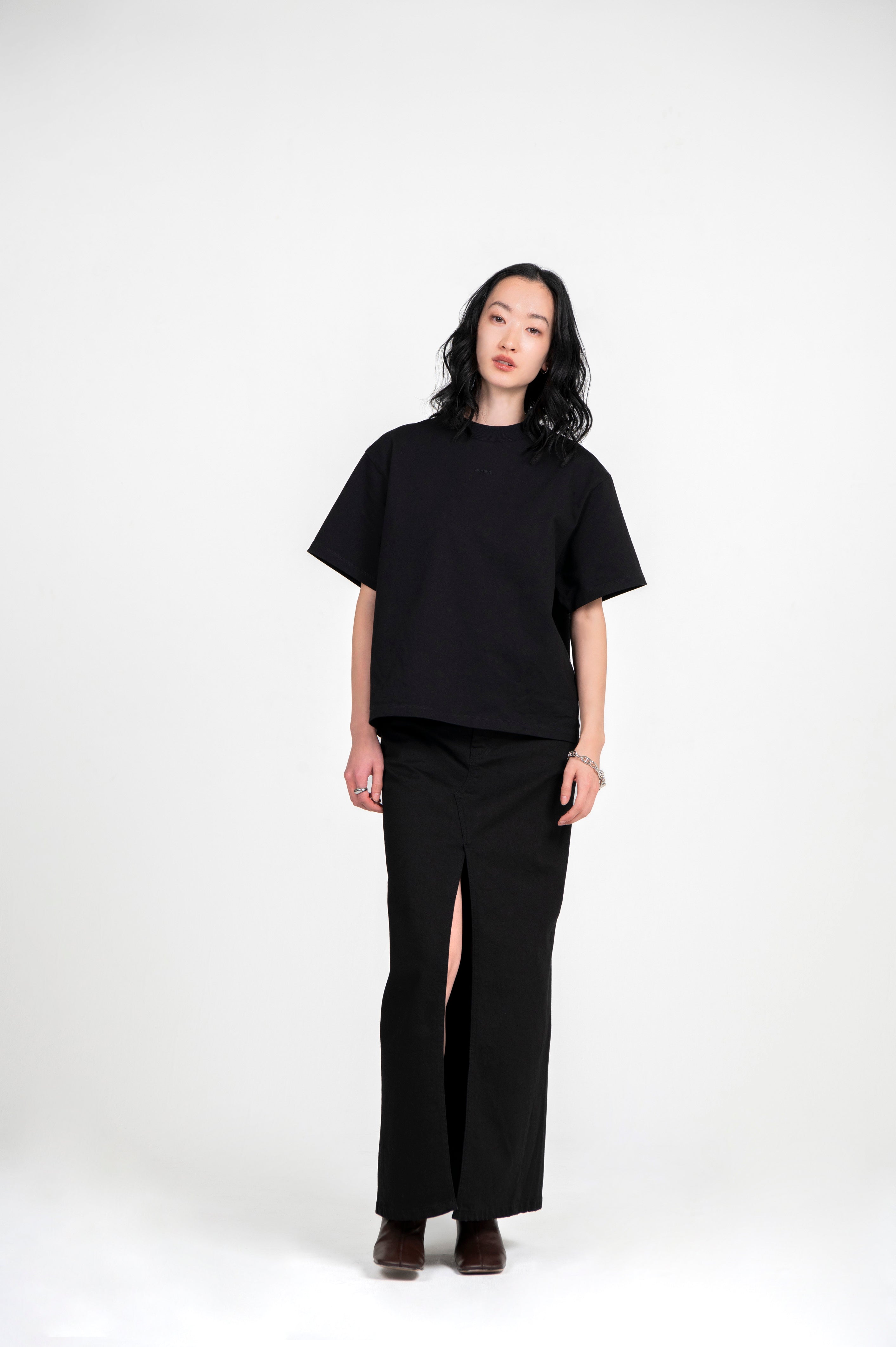 STRETCH DENIM MAXI SKIRT BLACK
