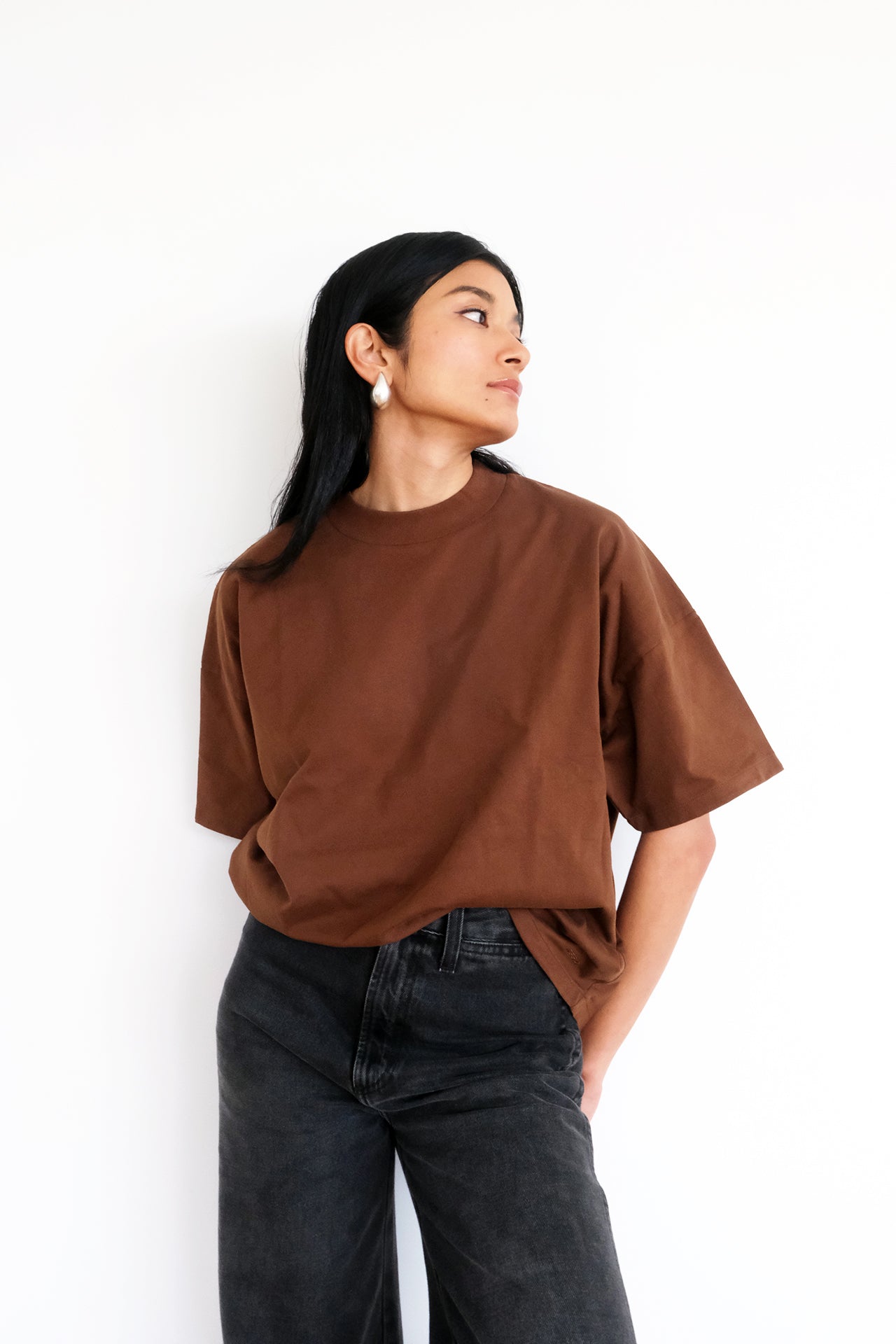 Women’s Mock Neck Boxed Tee Brown