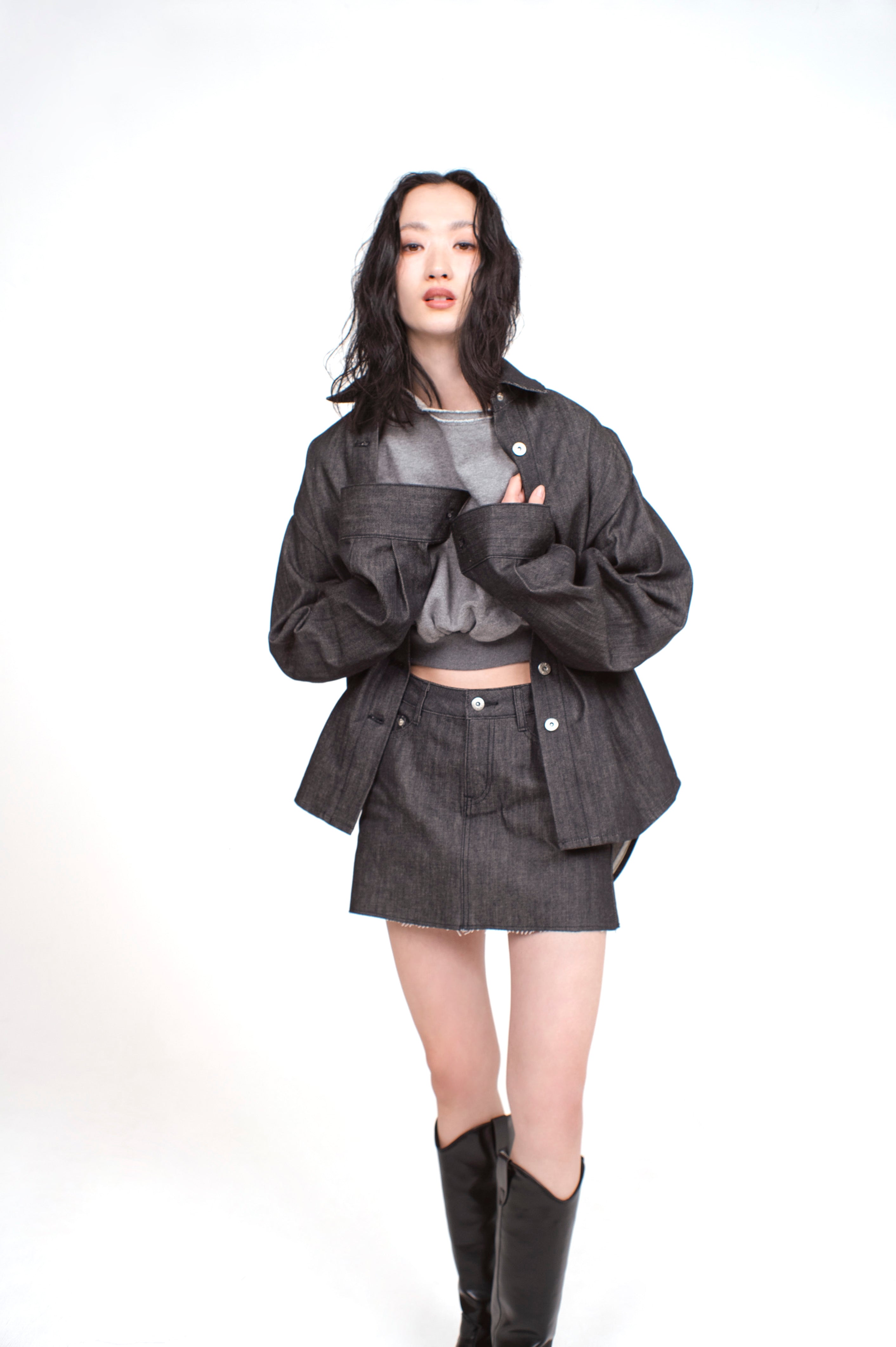 DENIM MINI SKIRT NON-WASH BLACK