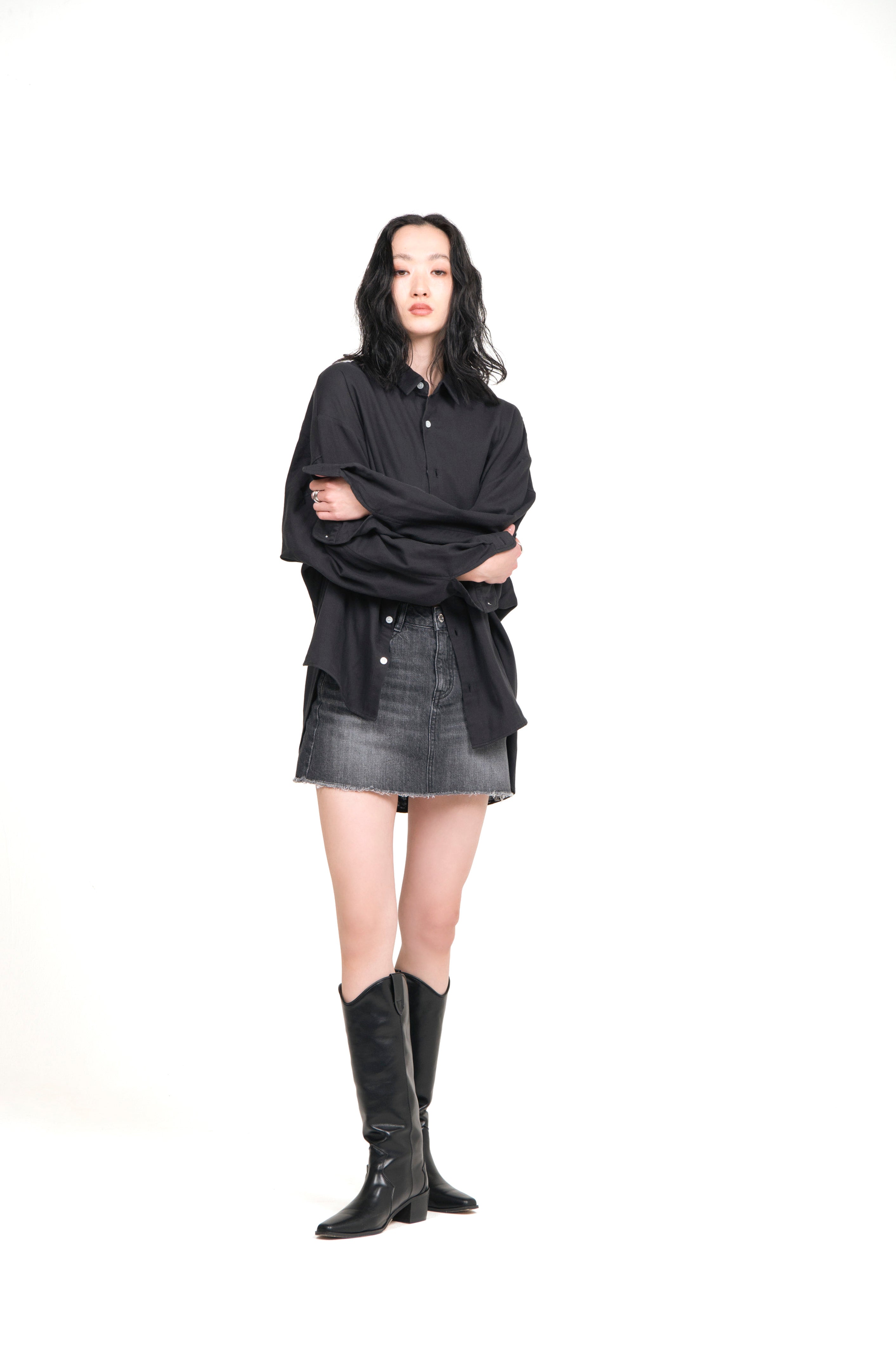 DENIM MINI SKIRT GRAY