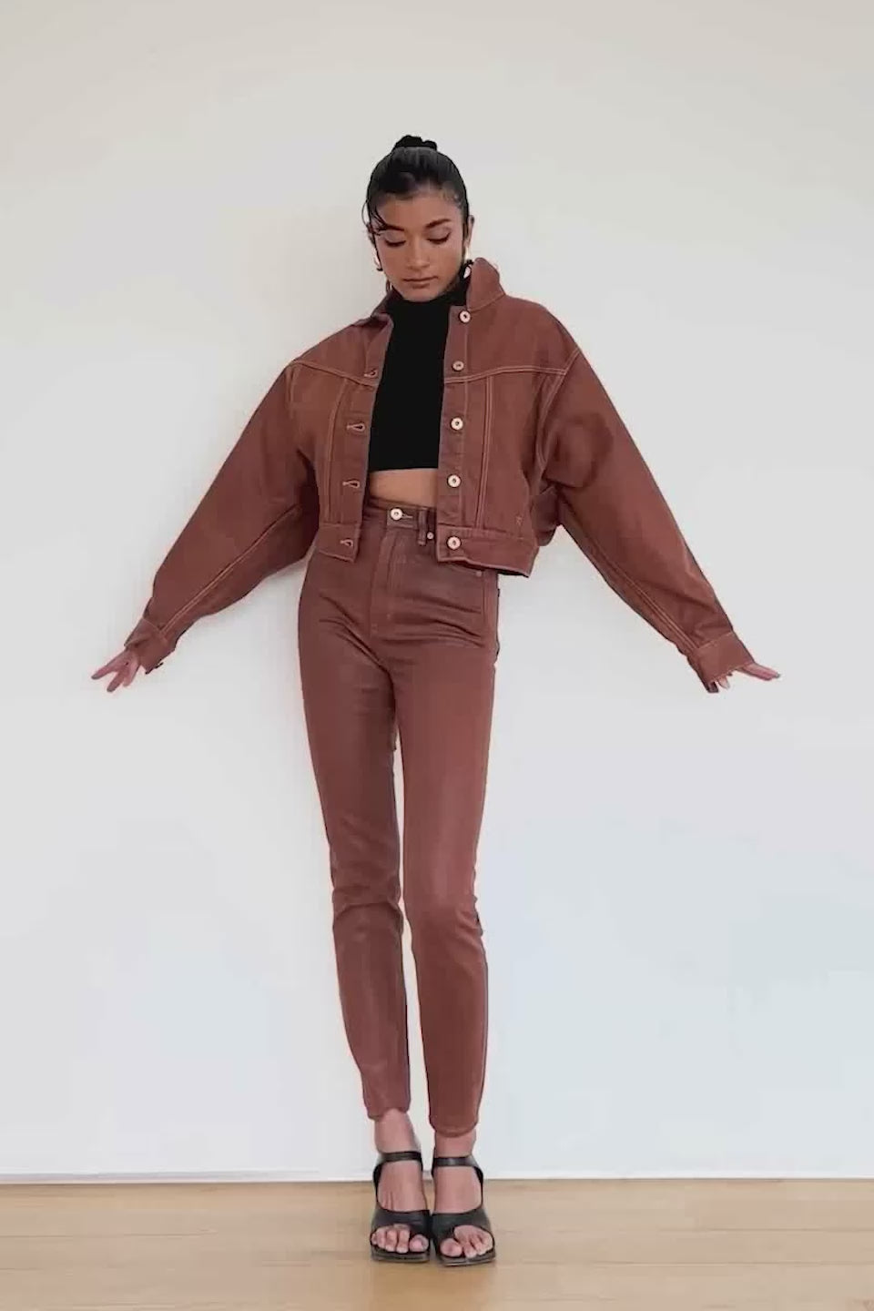 Coated Denim Jacket - Mocha video