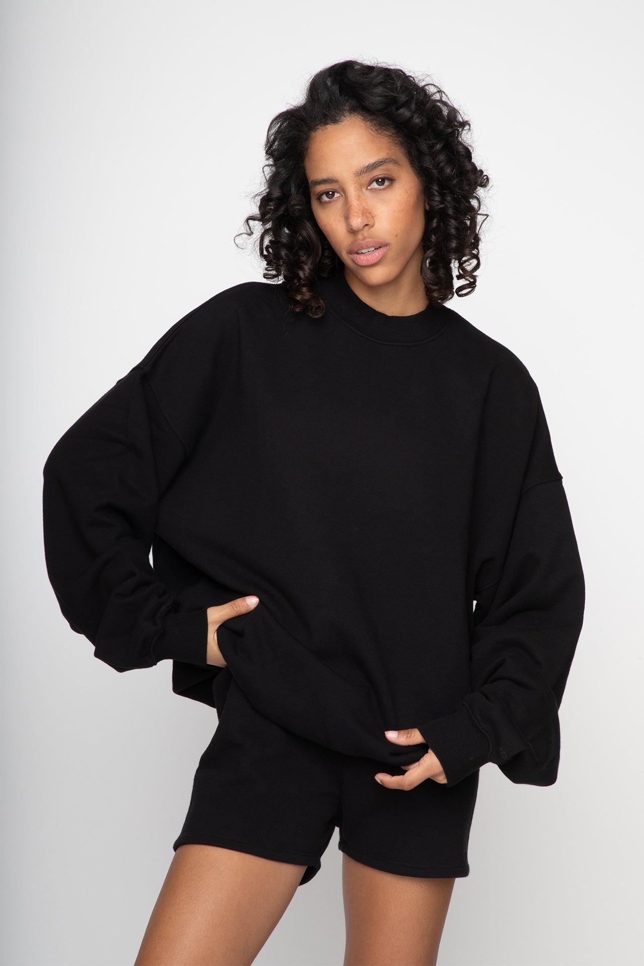 Unisex Mock Neck Crew Sweat Black