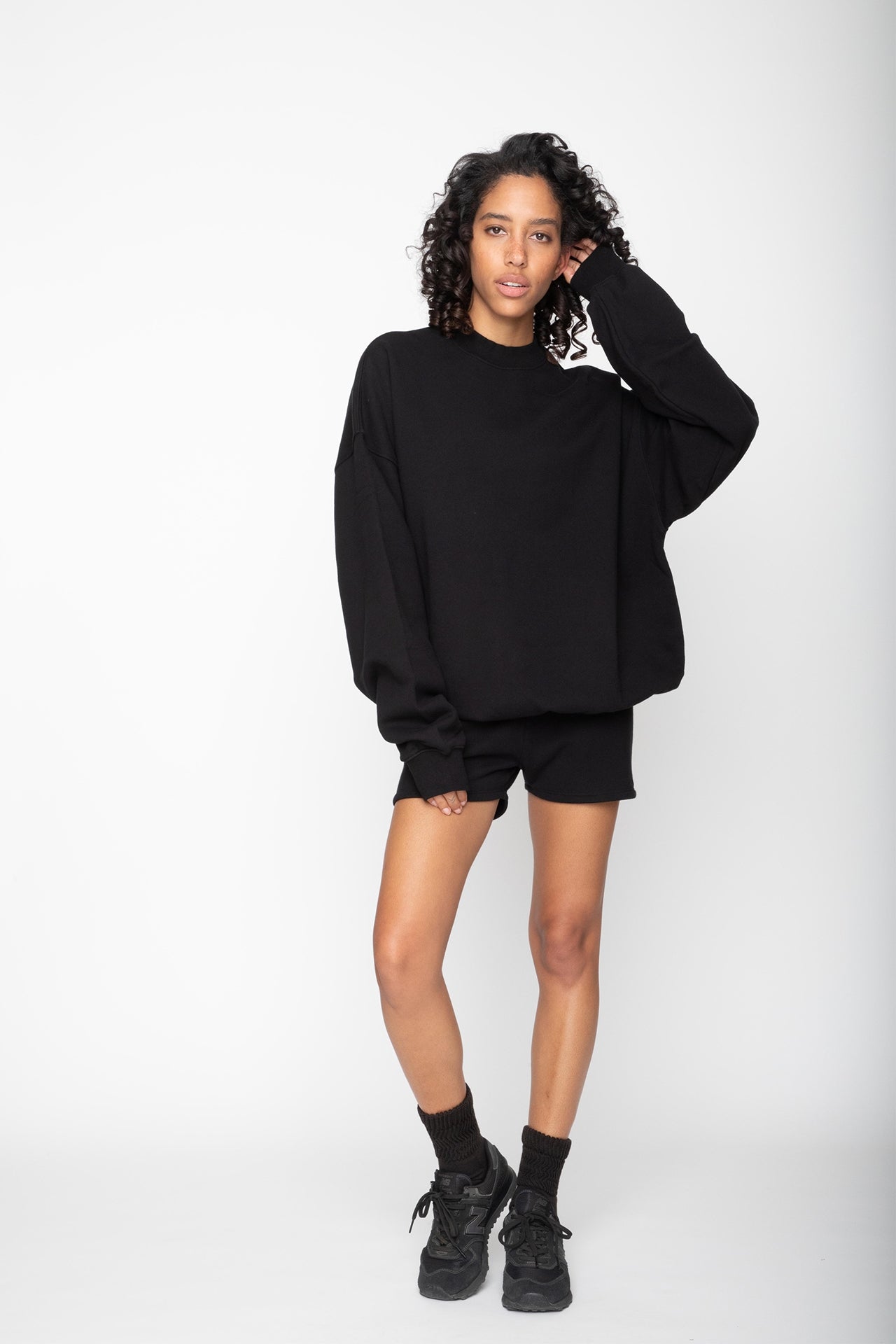 Unisex Mock Neck Crew Sweat Black
