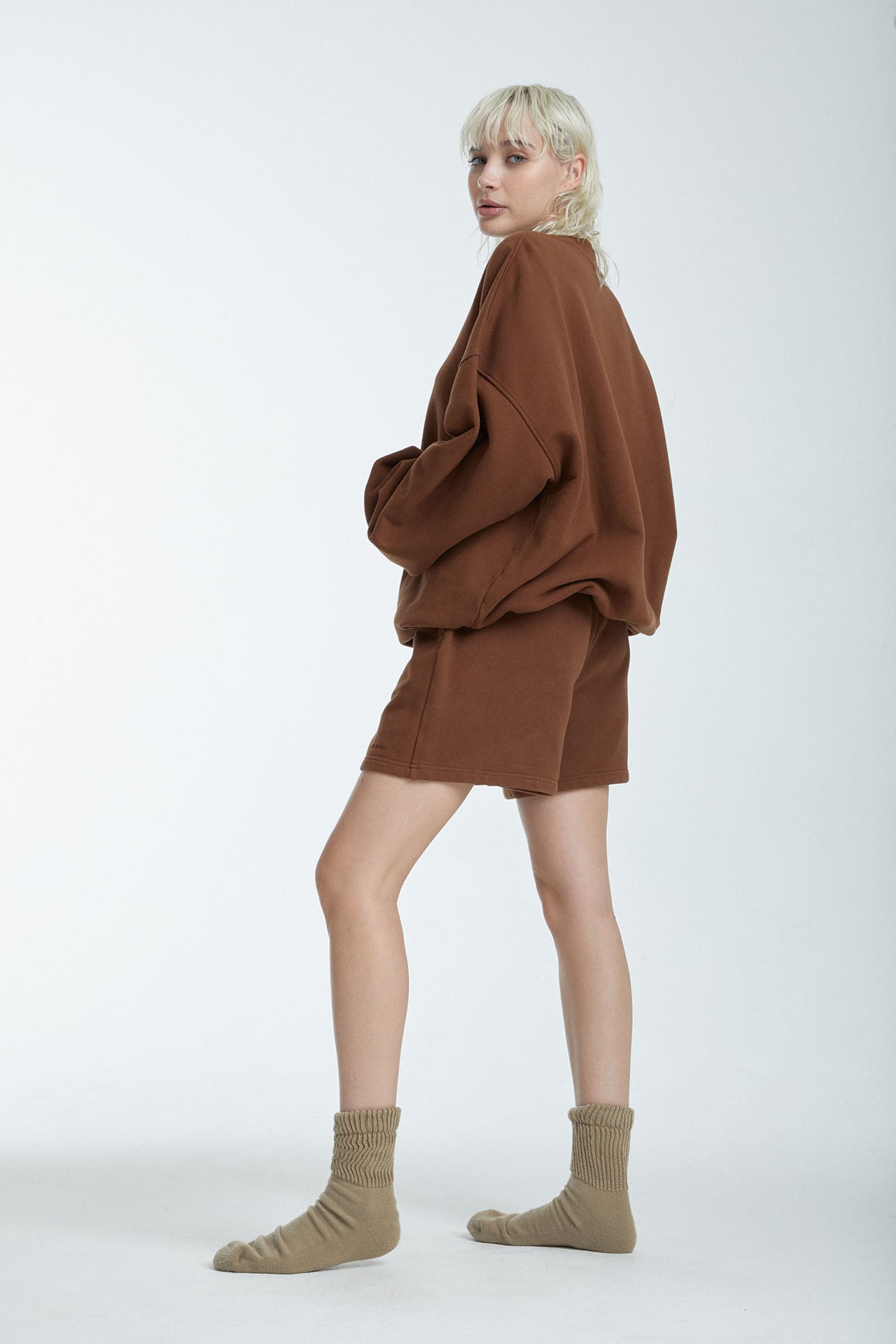 Unisex Mock Neck Crew Sweat Brown