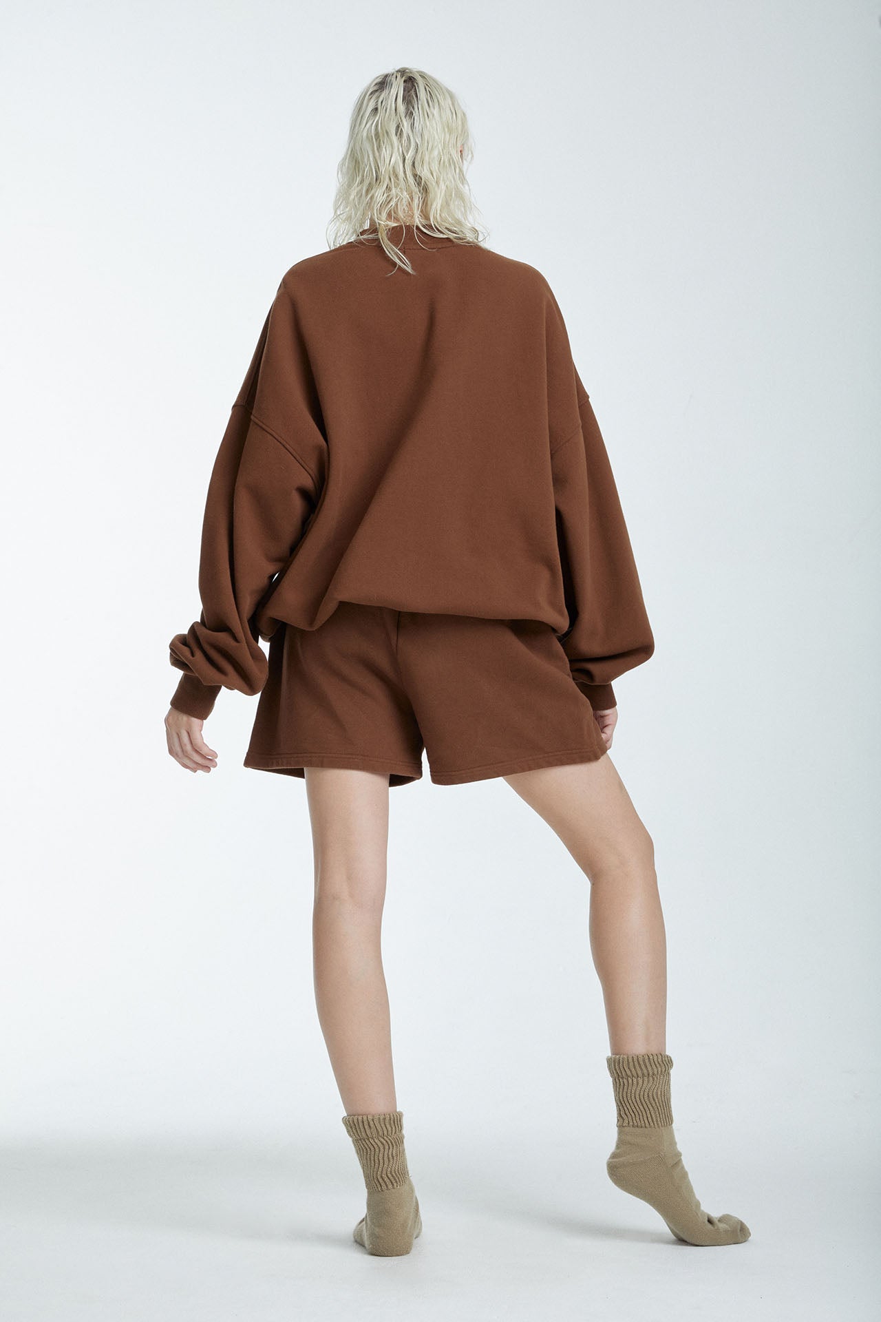 Unisex Mock Neck Crew Sweat Brown