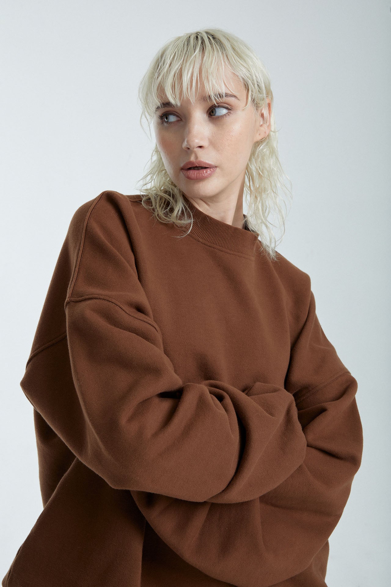 Unisex Mock Neck Crew Sweat Brown