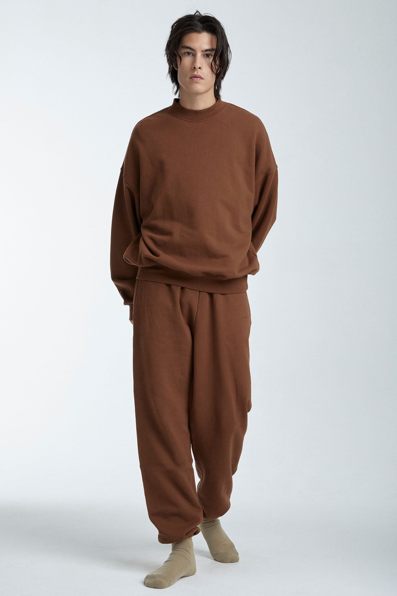 Unisex Mock Neck Crew Sweat Brown