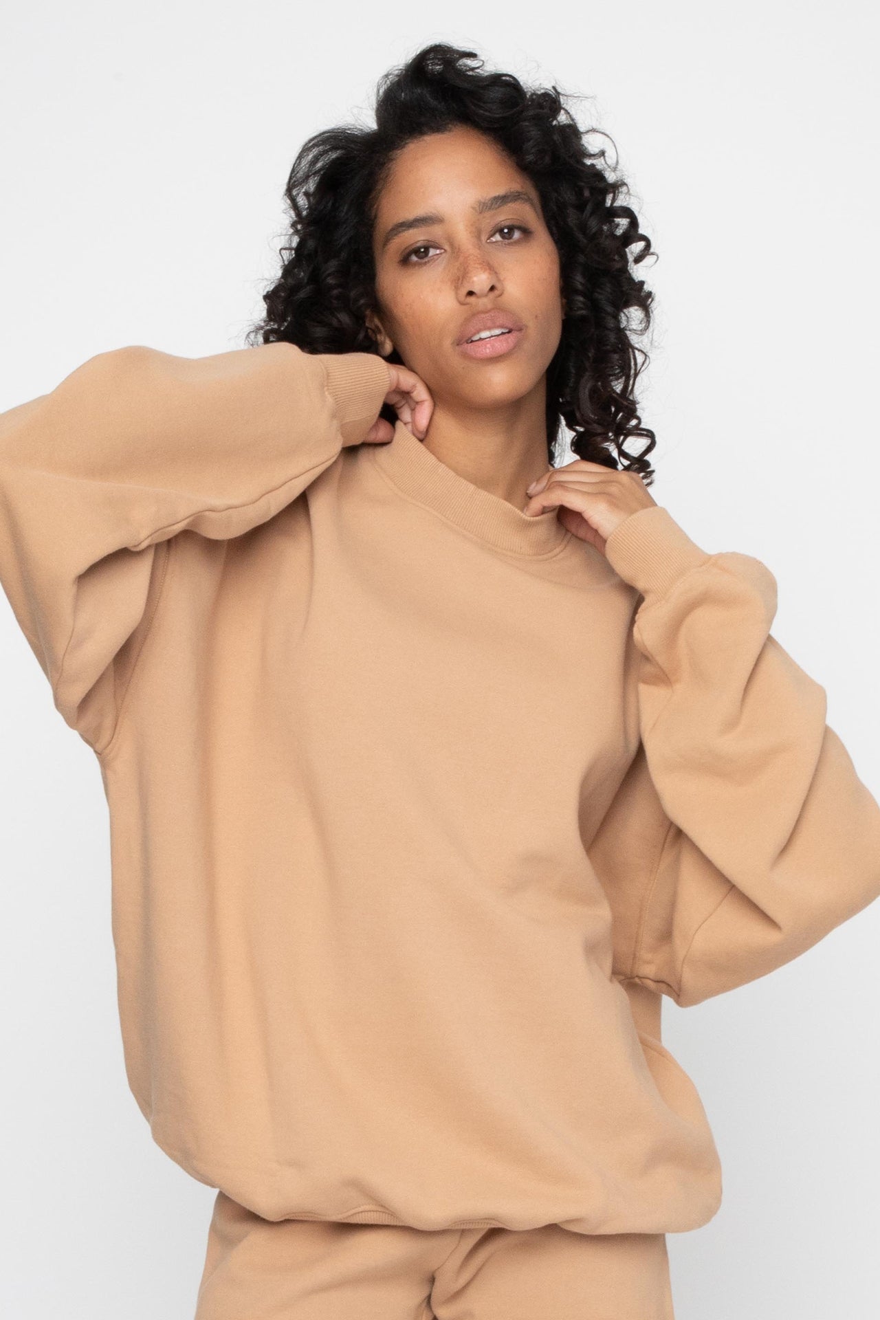 Unisex Mock Neck Crew Sweat Light Brown