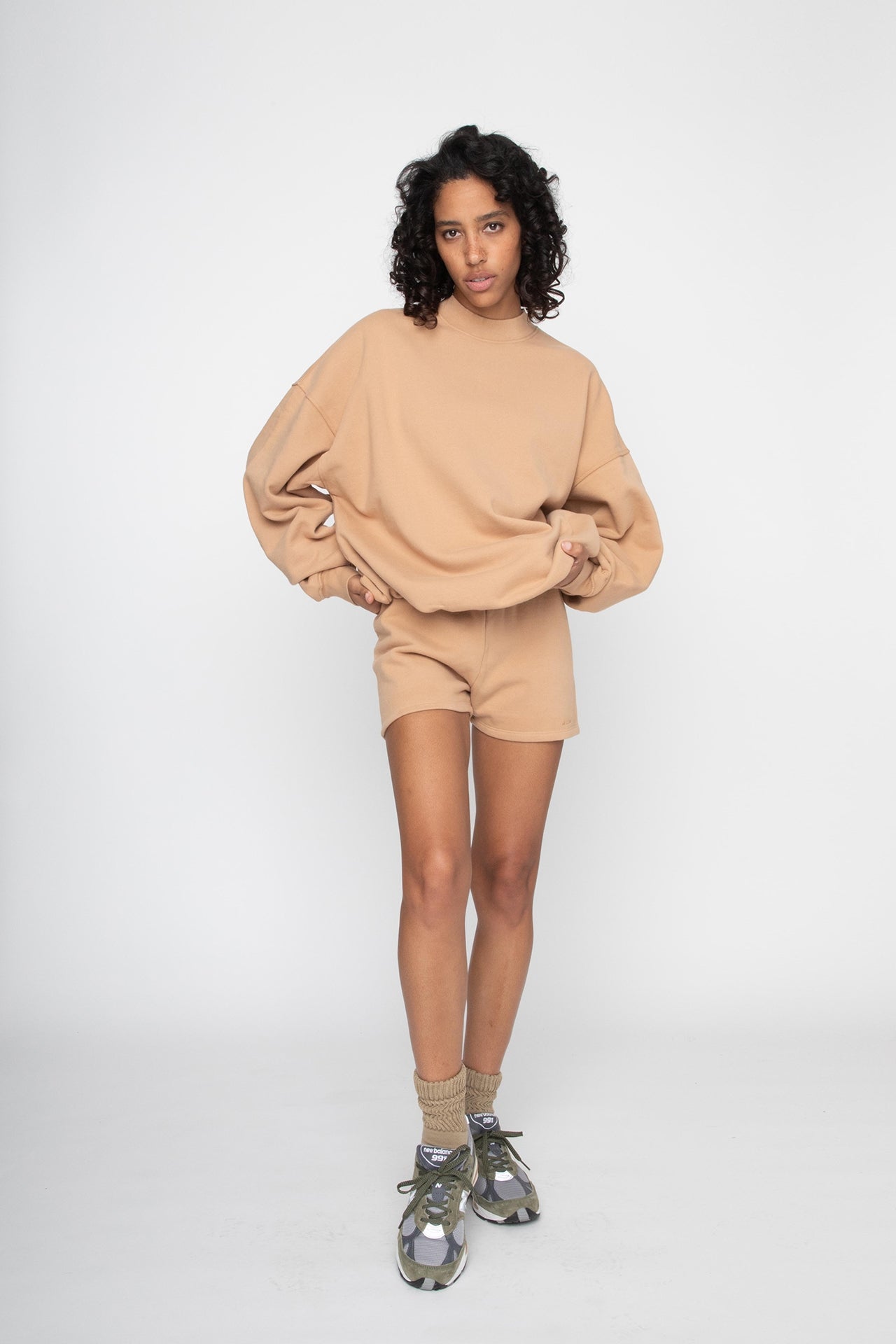 Unisex Mock Neck Crew Sweat Light Brown