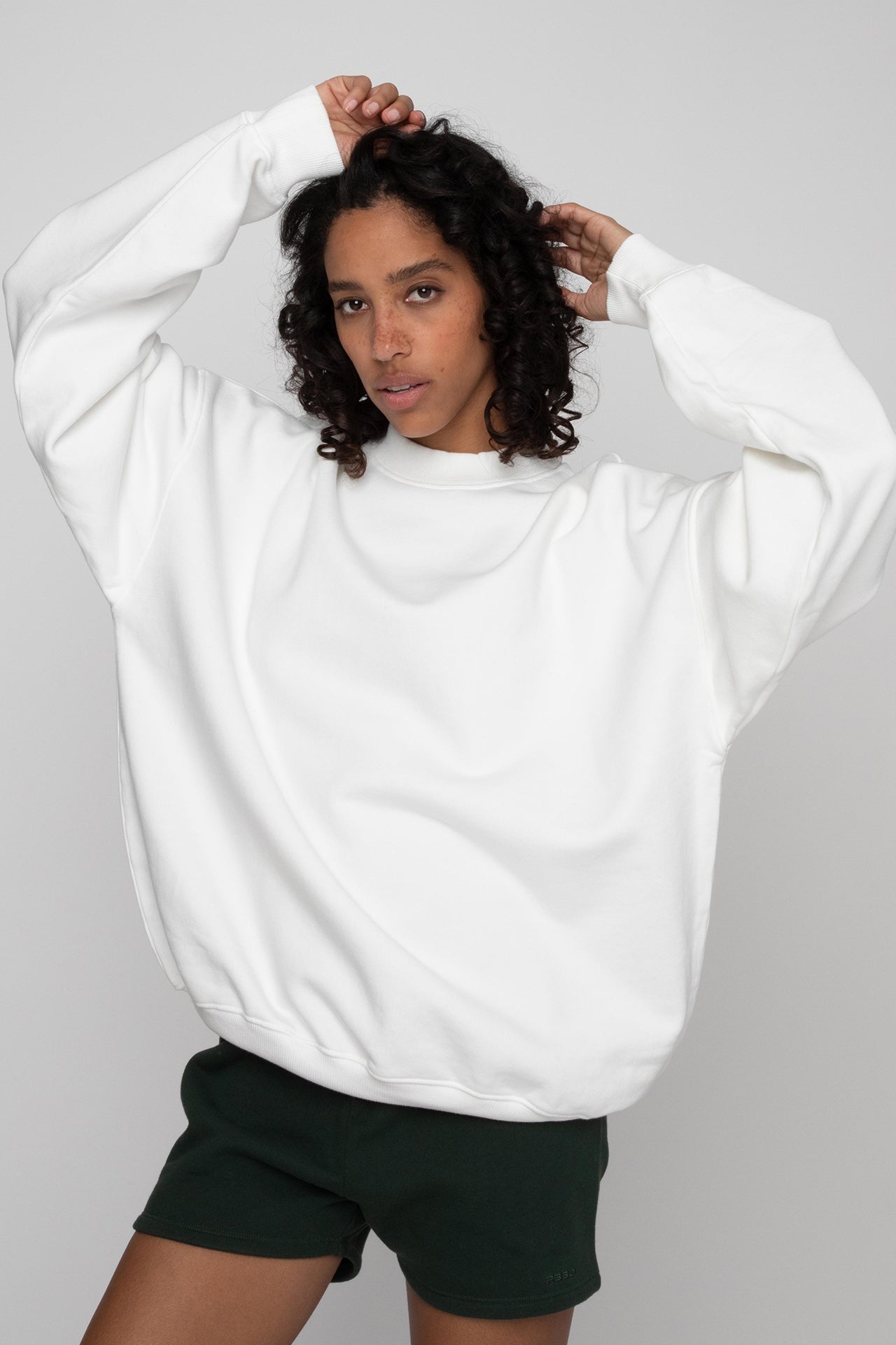 Unisex Mock Neck Crew Sweat White