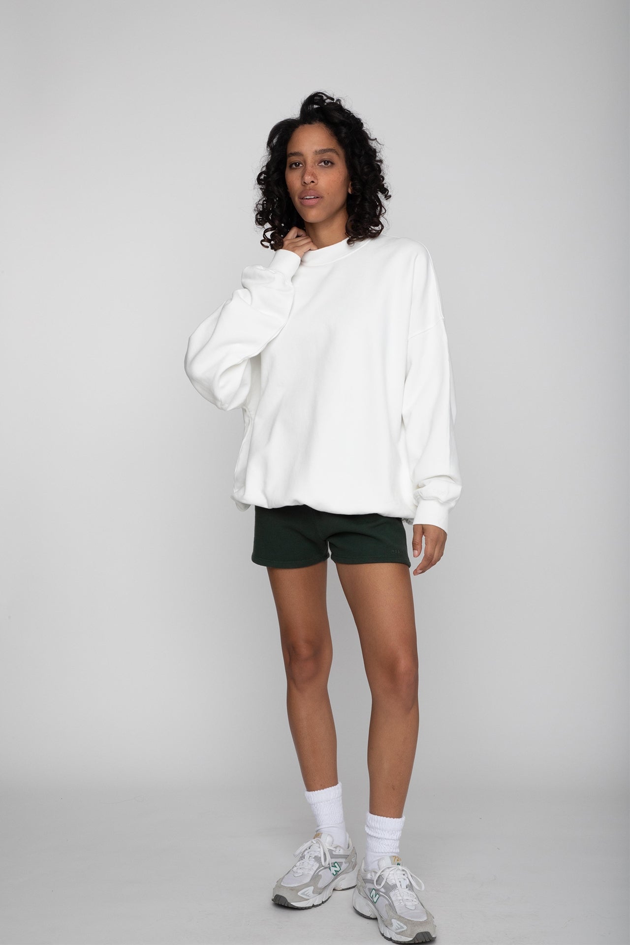 Unisex Mock Neck Crew Sweat White