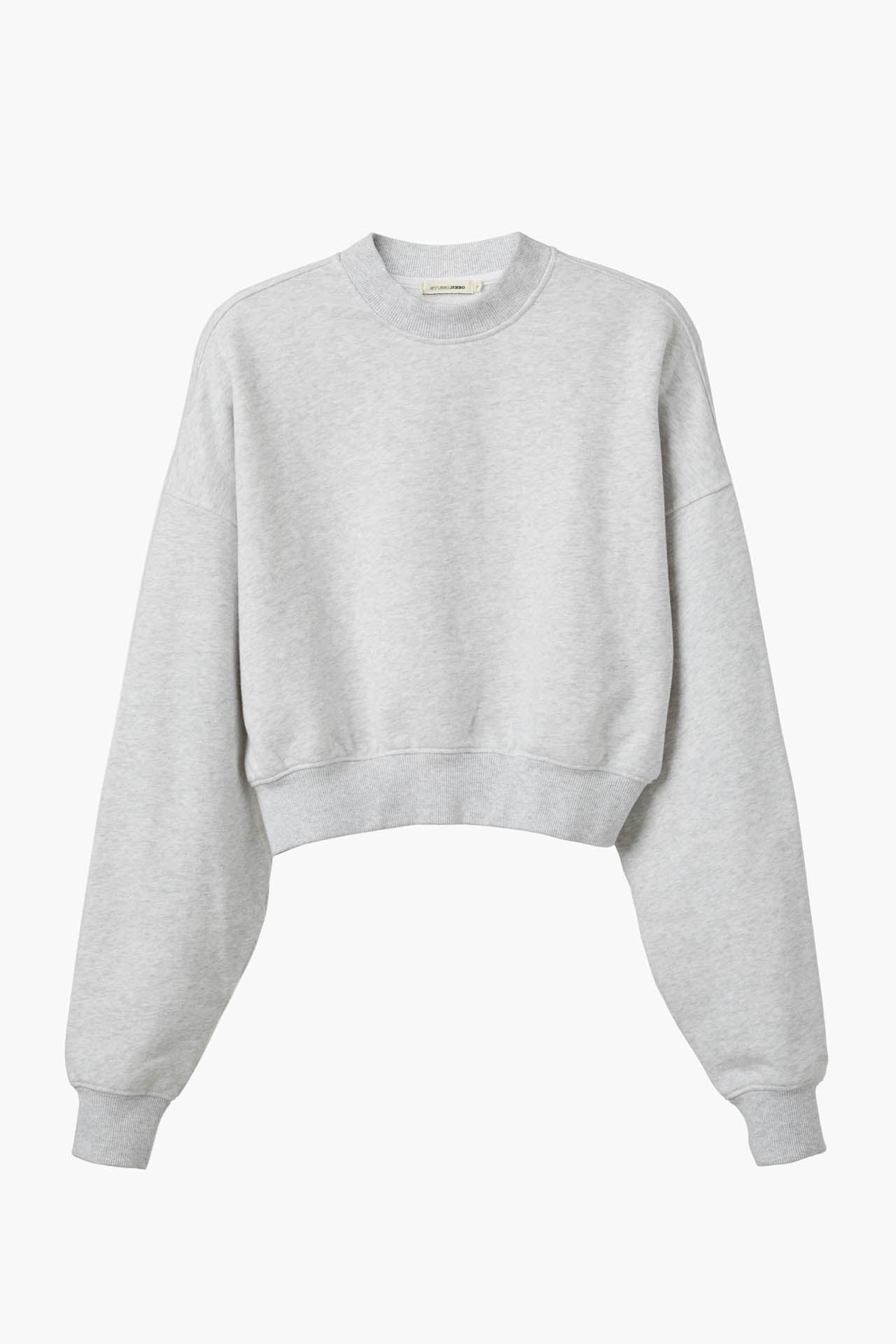 Cropped Mock Neck Crew Sweat Ash Grey