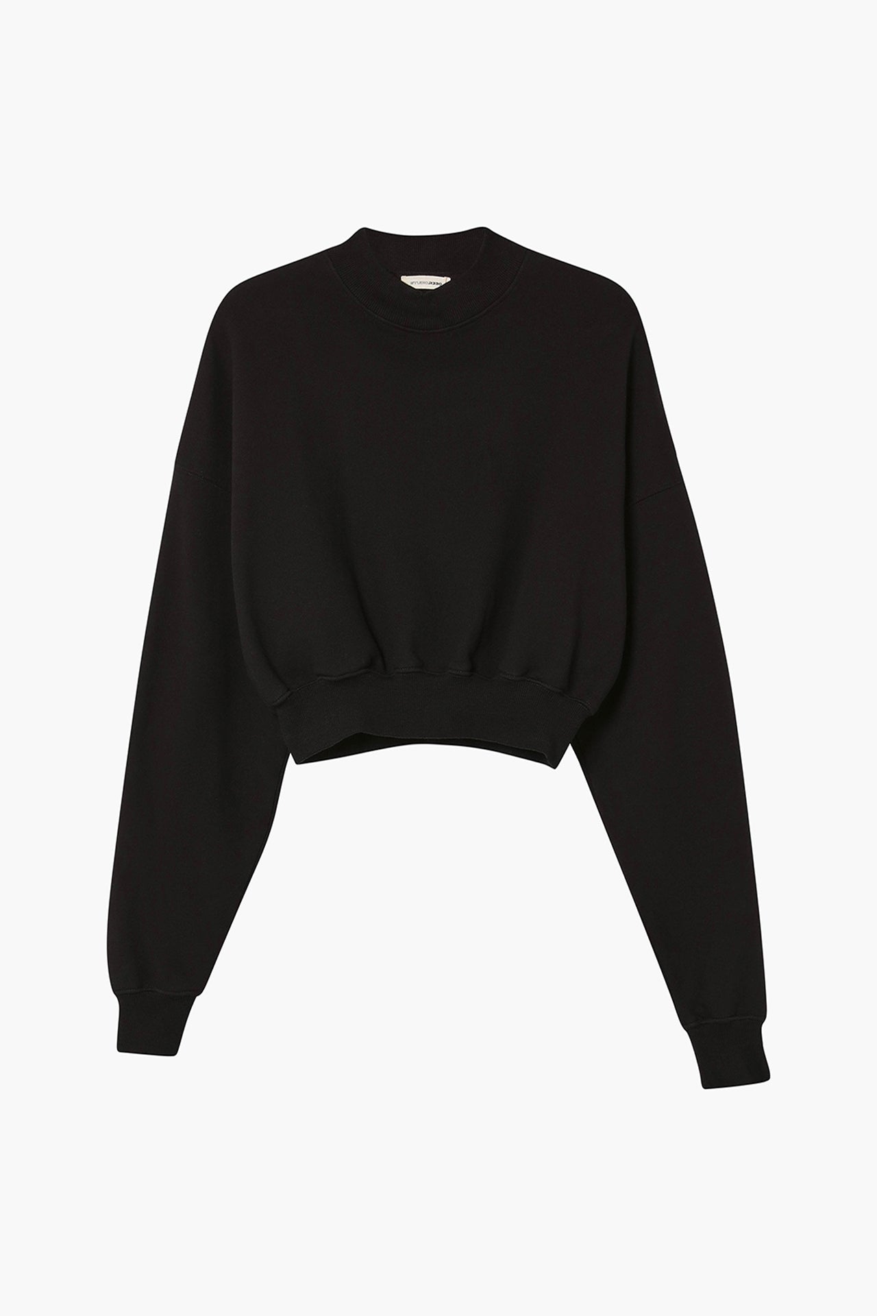 Cropped Mock Neck Crew Sweat Black
