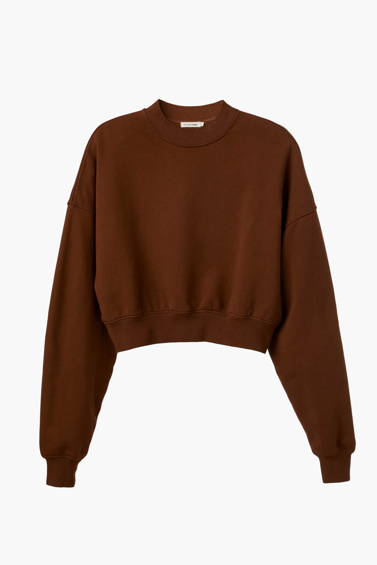 Cropped Mock Neck Crew Sweat Brown