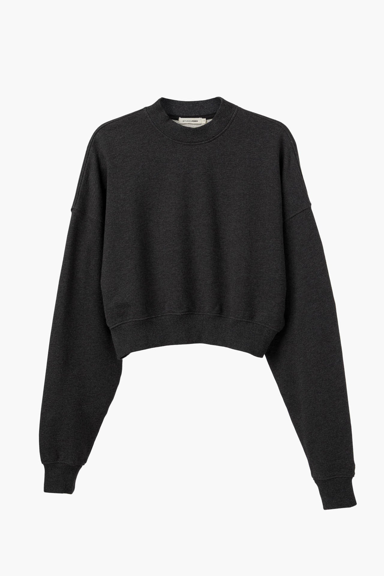 Cropped Mock Neck Crew Sweat Charcoal Grey