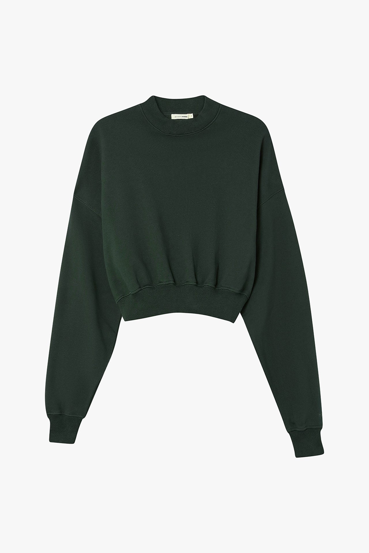Cropped Mock Neck Crew Sweat Green