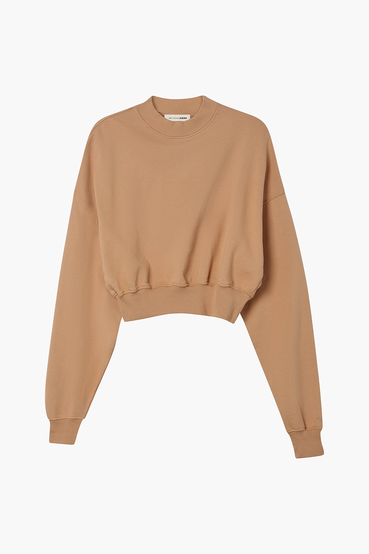 Cropped Mock Neck Crew Sweat Light Brown