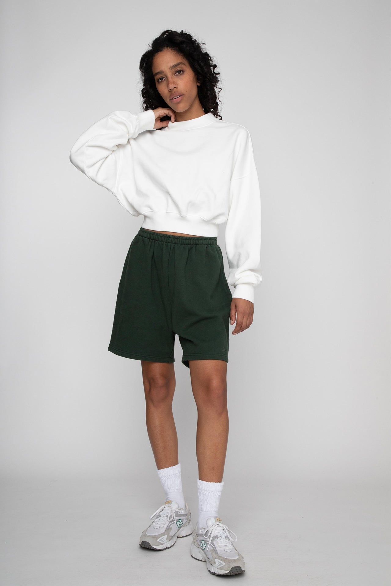 Cropped Mock Neck Crew Sweat White