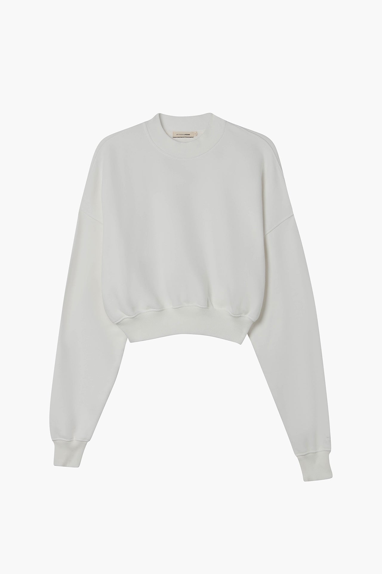 Cropped Mock Neck Crew Sweat White