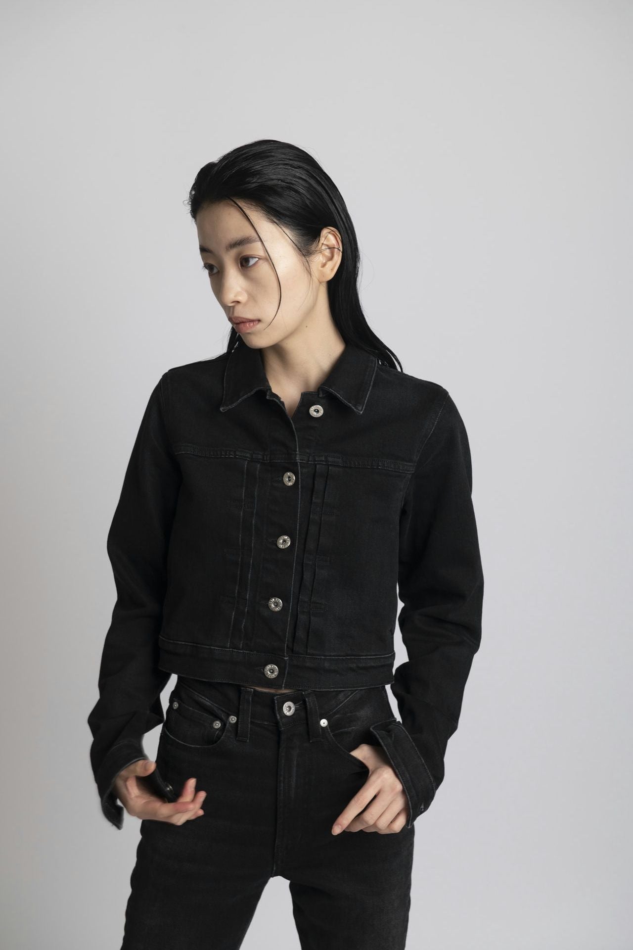 Fitted Denim Jacket - Made In USA Model black front