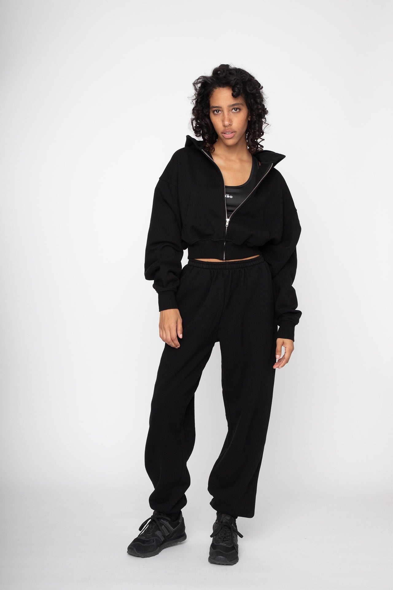 Cropped Zip Hoodie Black