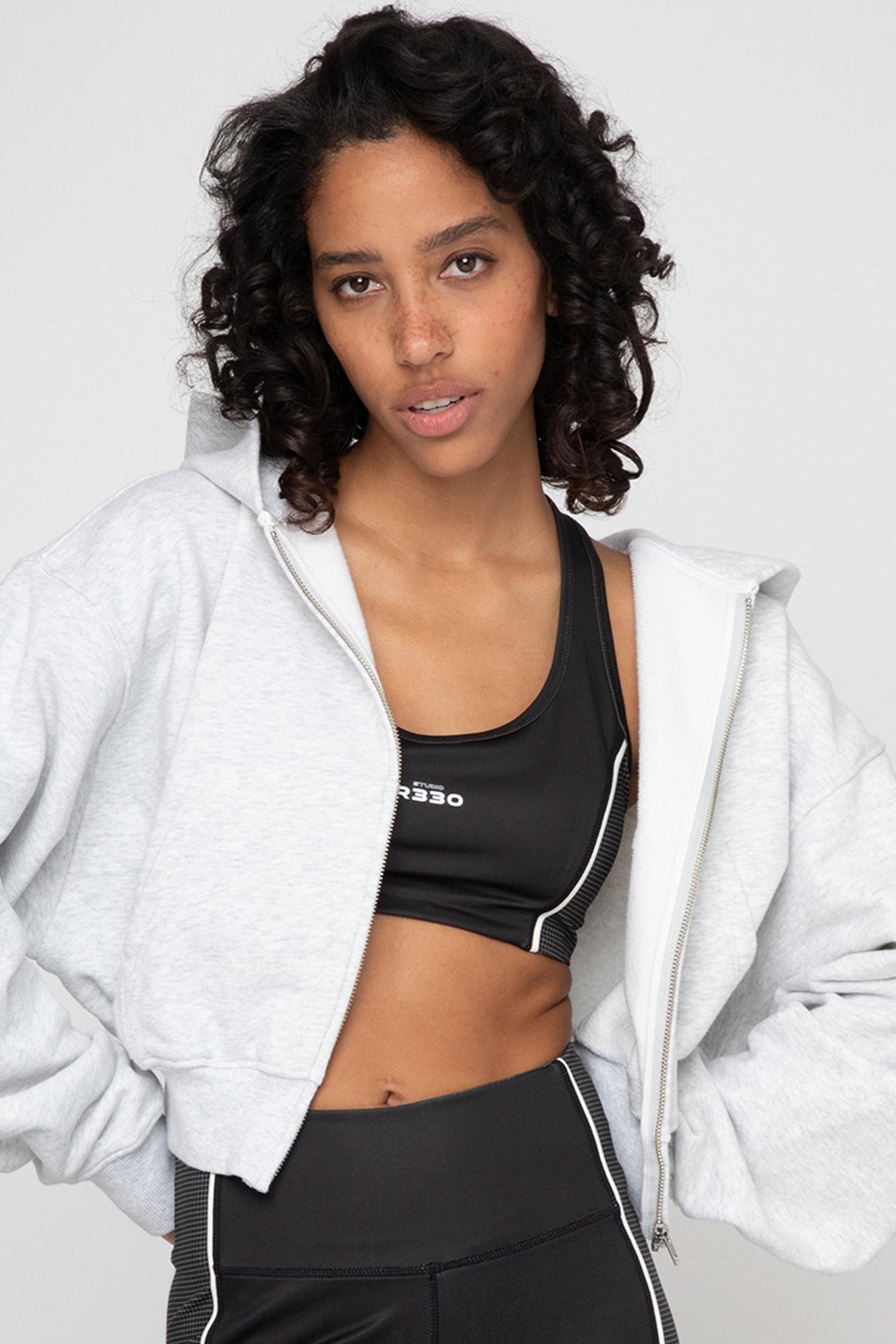 Cropped Zip Hoodie Grey