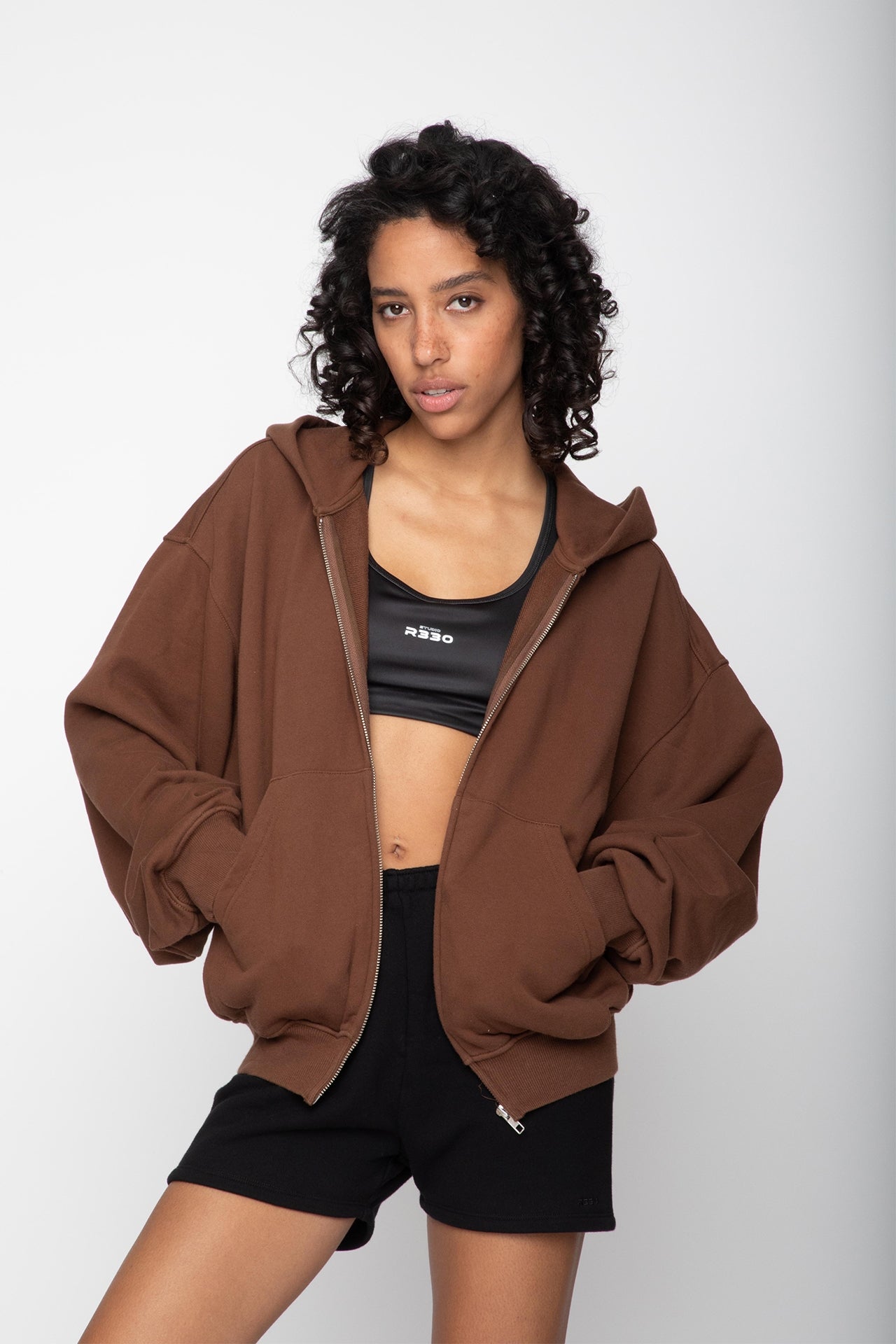 Unisex Oversized Zip Hoodie Brown