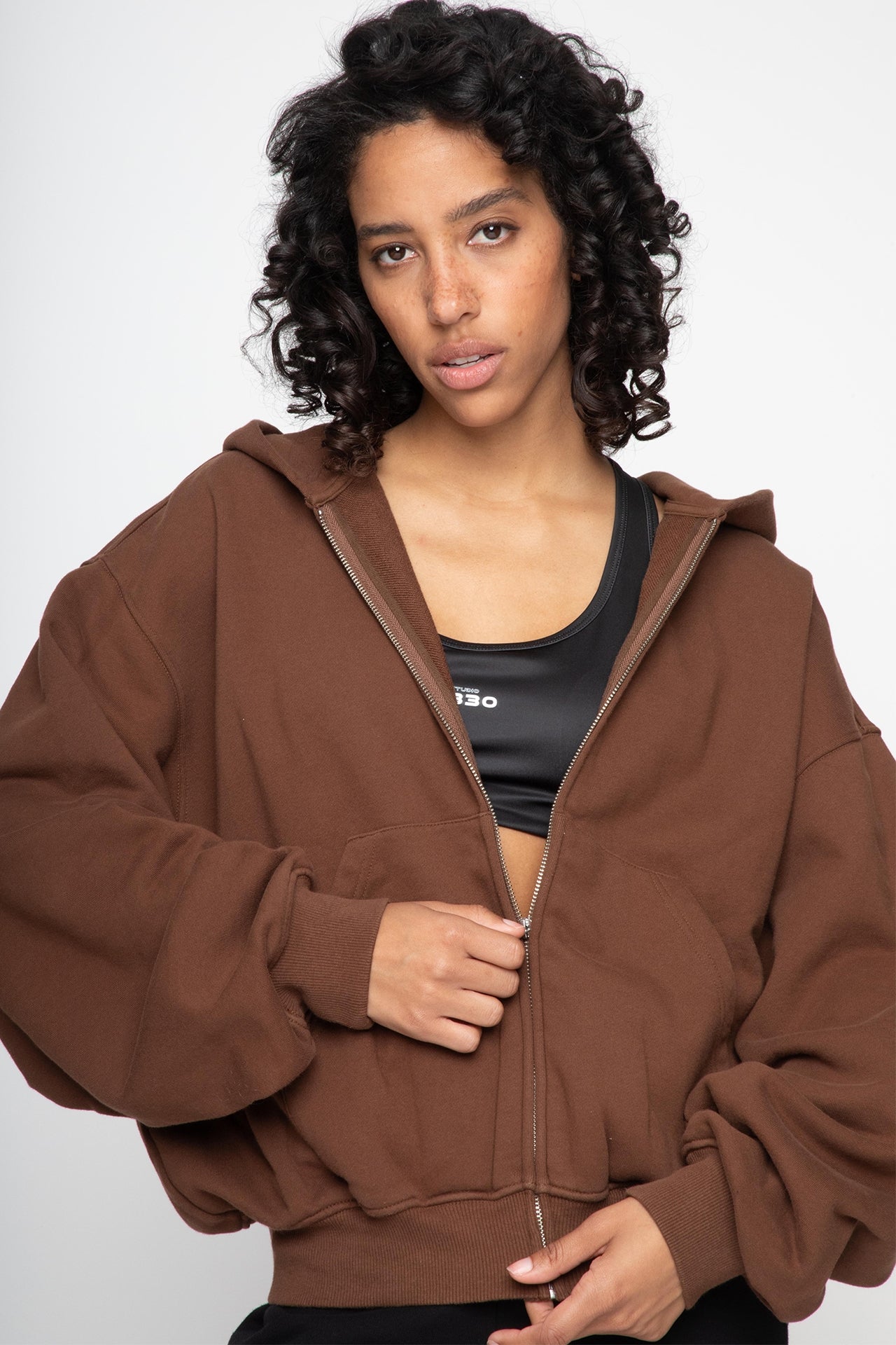 Unisex Oversized Zip Hoodie Brown