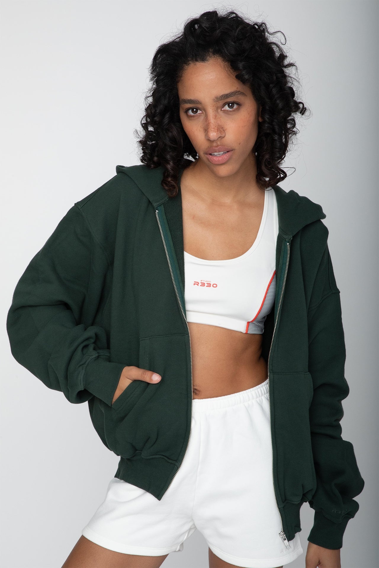 Unisex Oversized Zip Hoodie Green