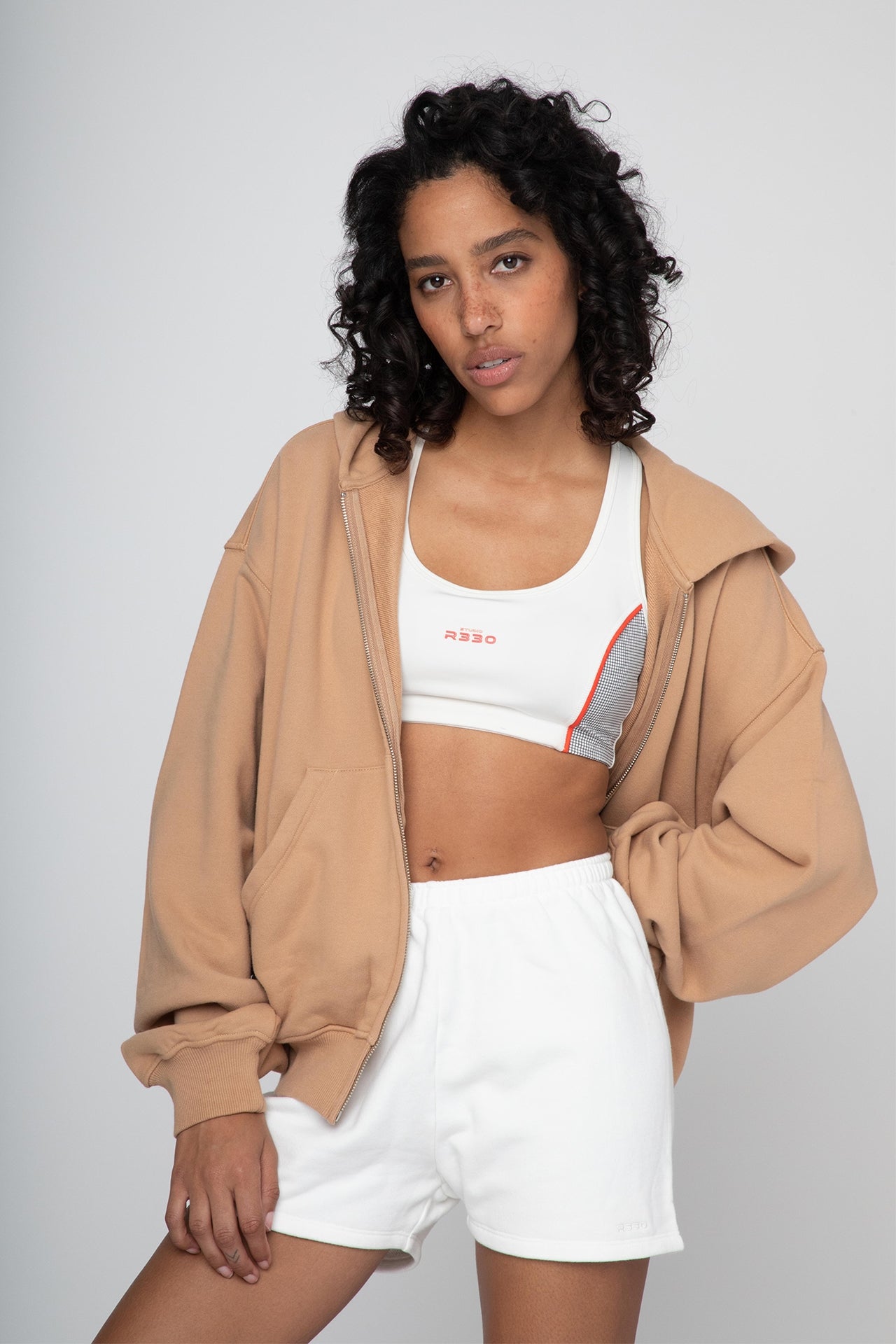 Unisex Oversized Zip Hoodie Light Brown