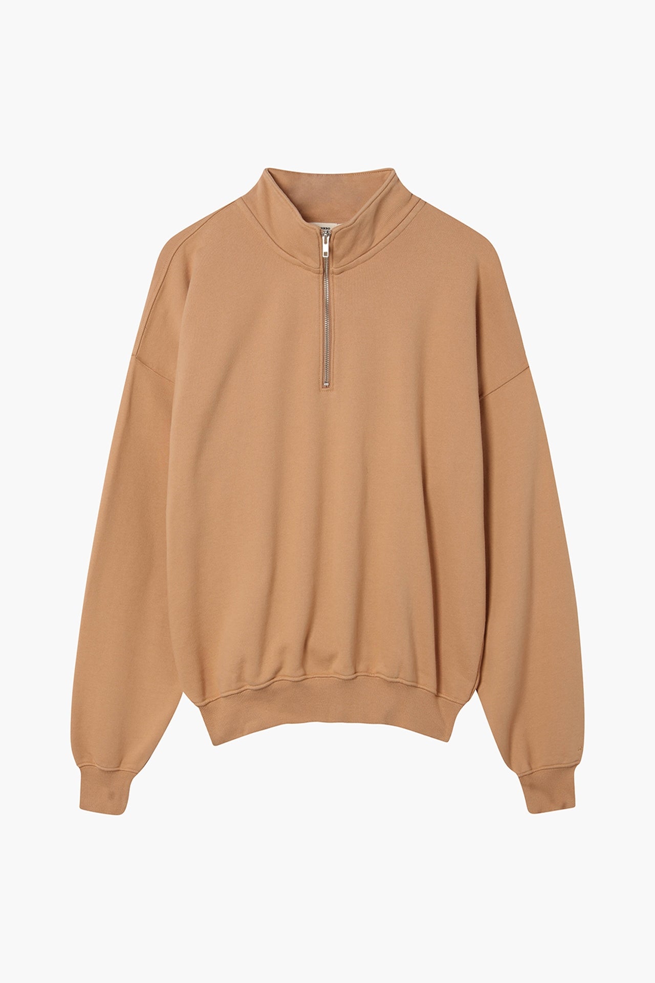 Unisex Oversized Half Zip Sweat Light Brown