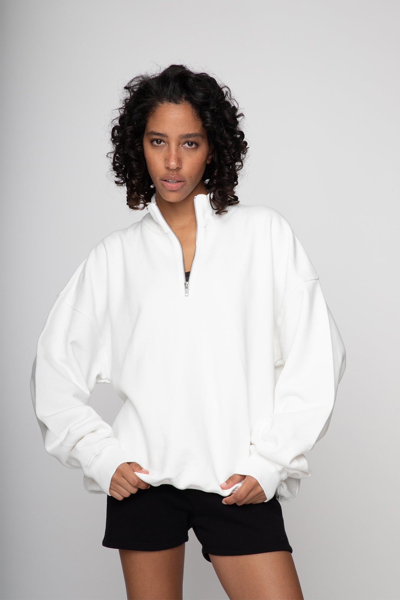 Unisex Oversized Half Zip Sweat White