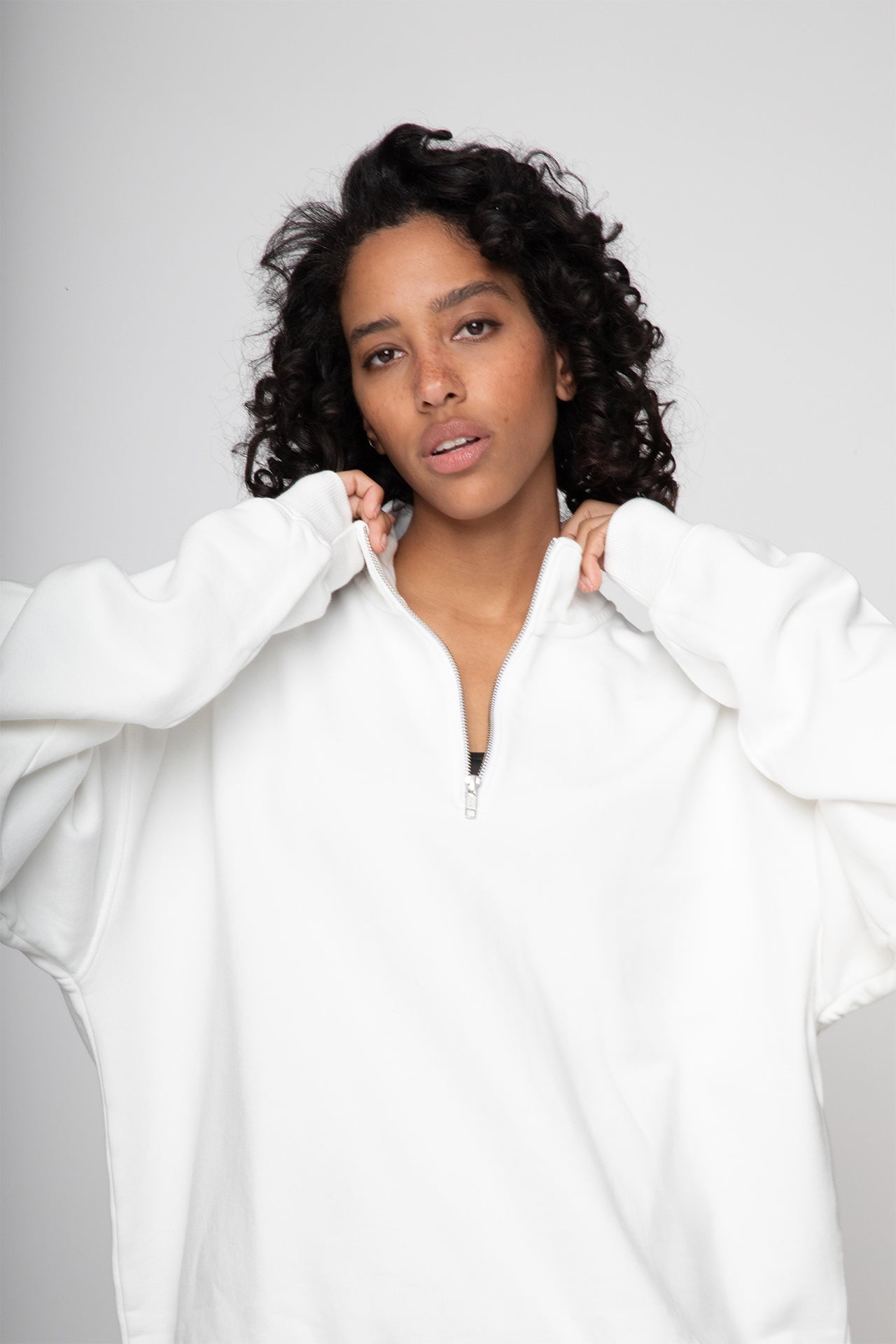 Unisex Oversized Half Zip Sweat White