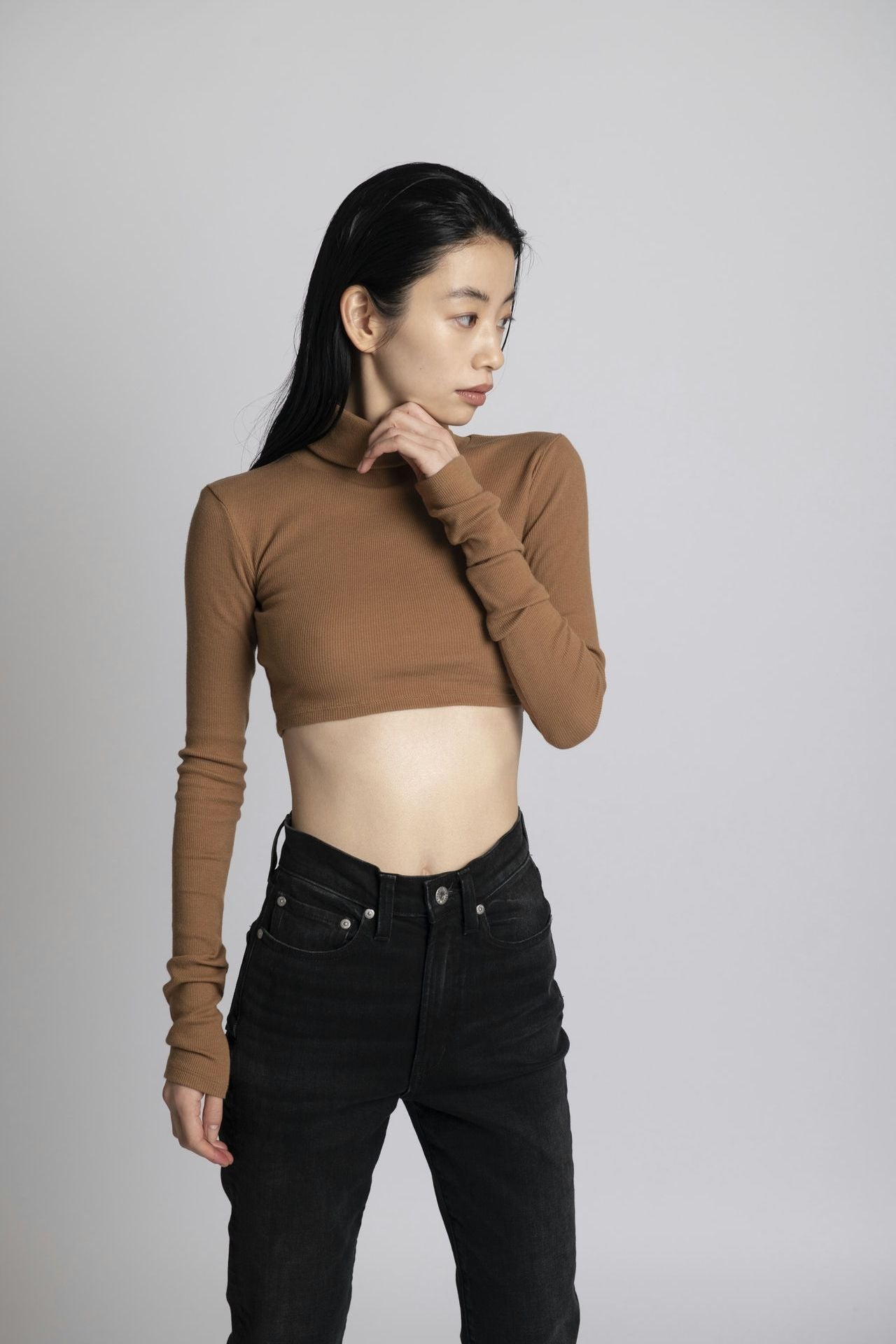 Neo Fitted Cropped Turtle Neck Beige