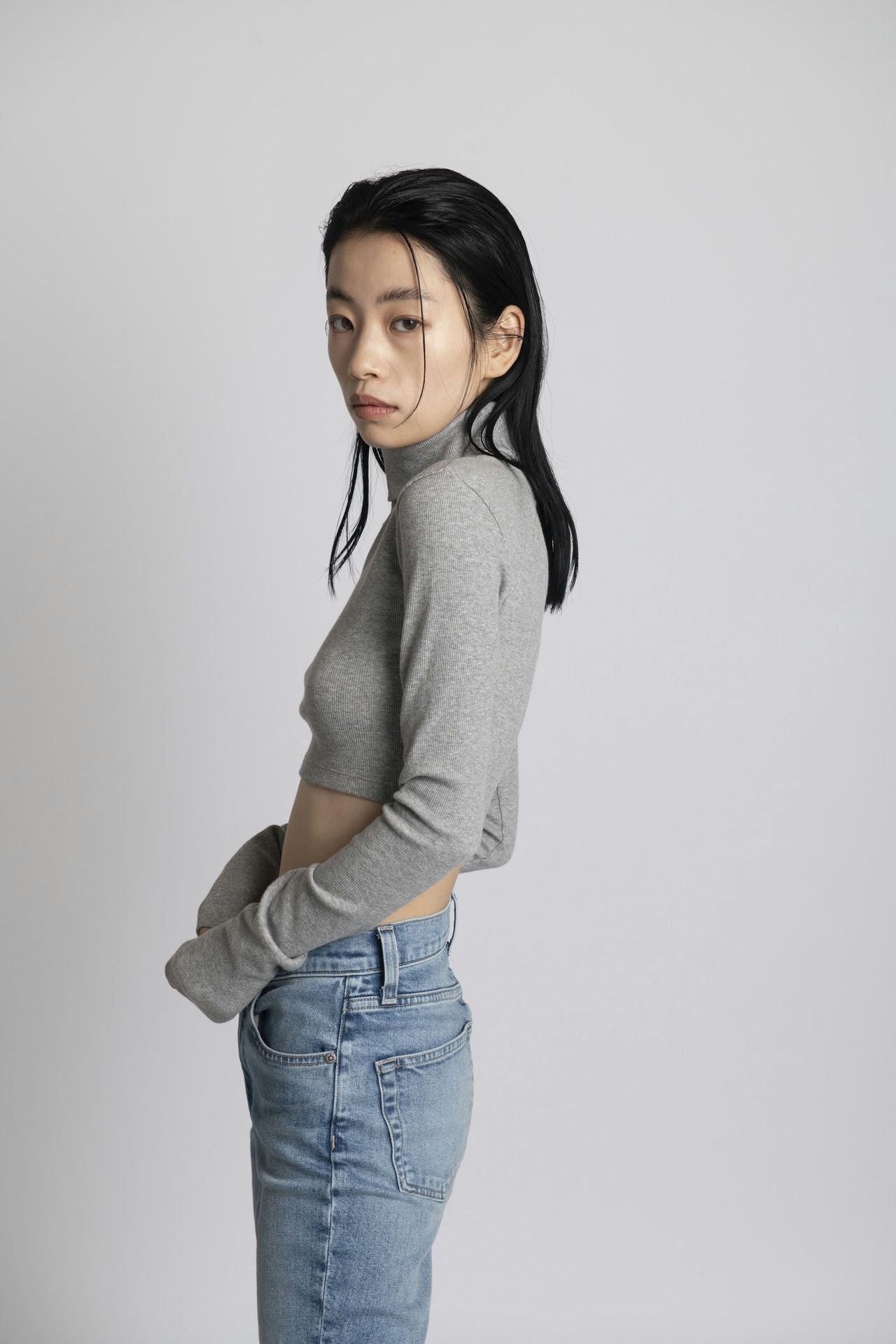 Neo Fitted Cropped Turtle Neck Gray