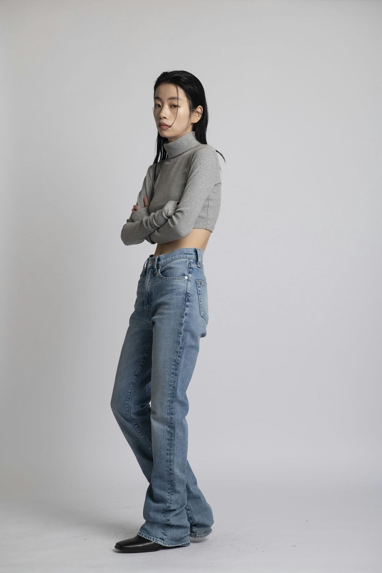 Neo Fitted Cropped Turtle Neck Gray