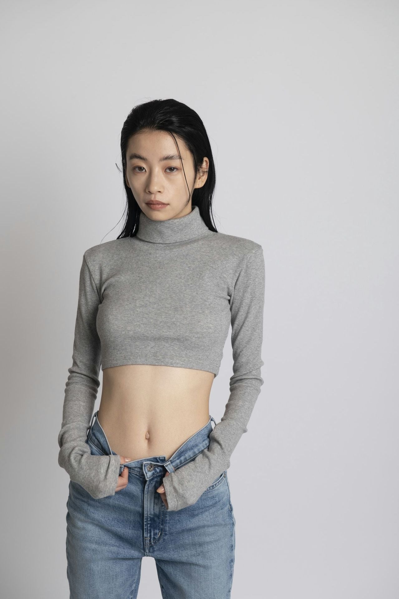 Neo Fitted Cropped Turtle Neck Gray
