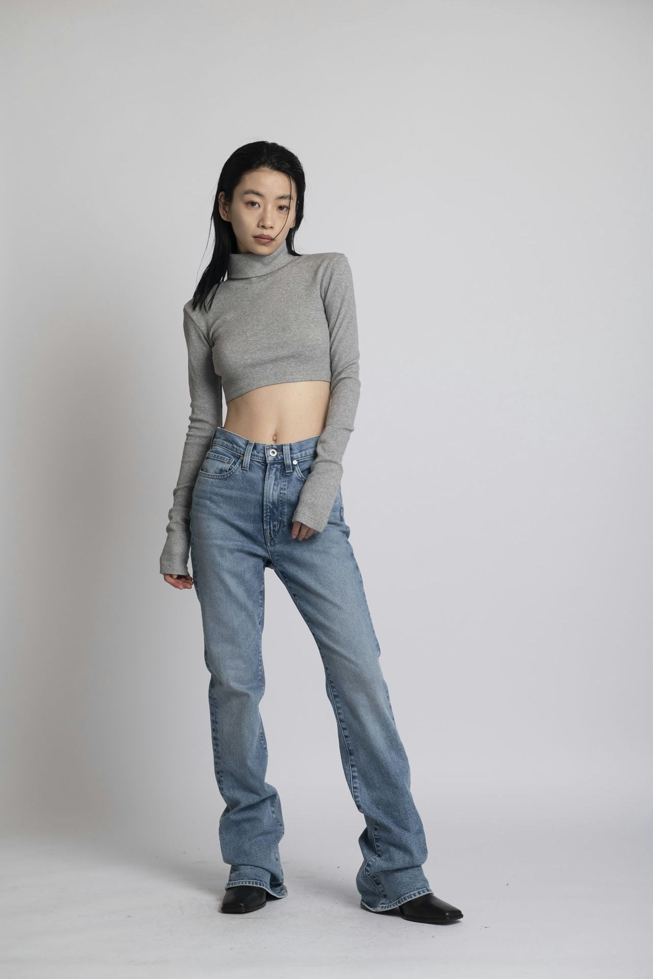 Neo Fitted Cropped Turtle Neck Gray