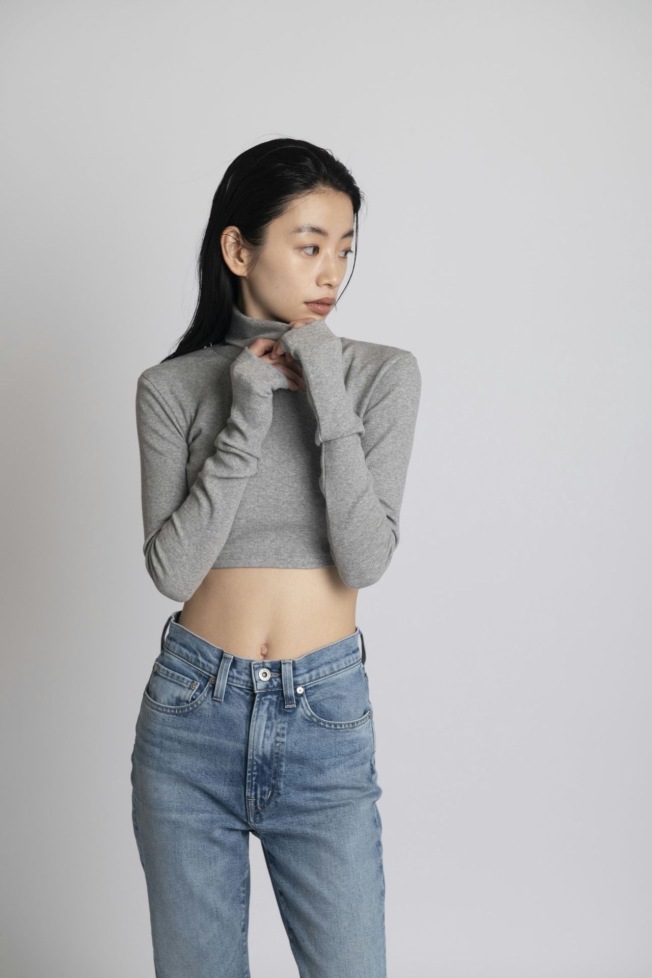 Neo Fitted Cropped Turtle Neck Gray
