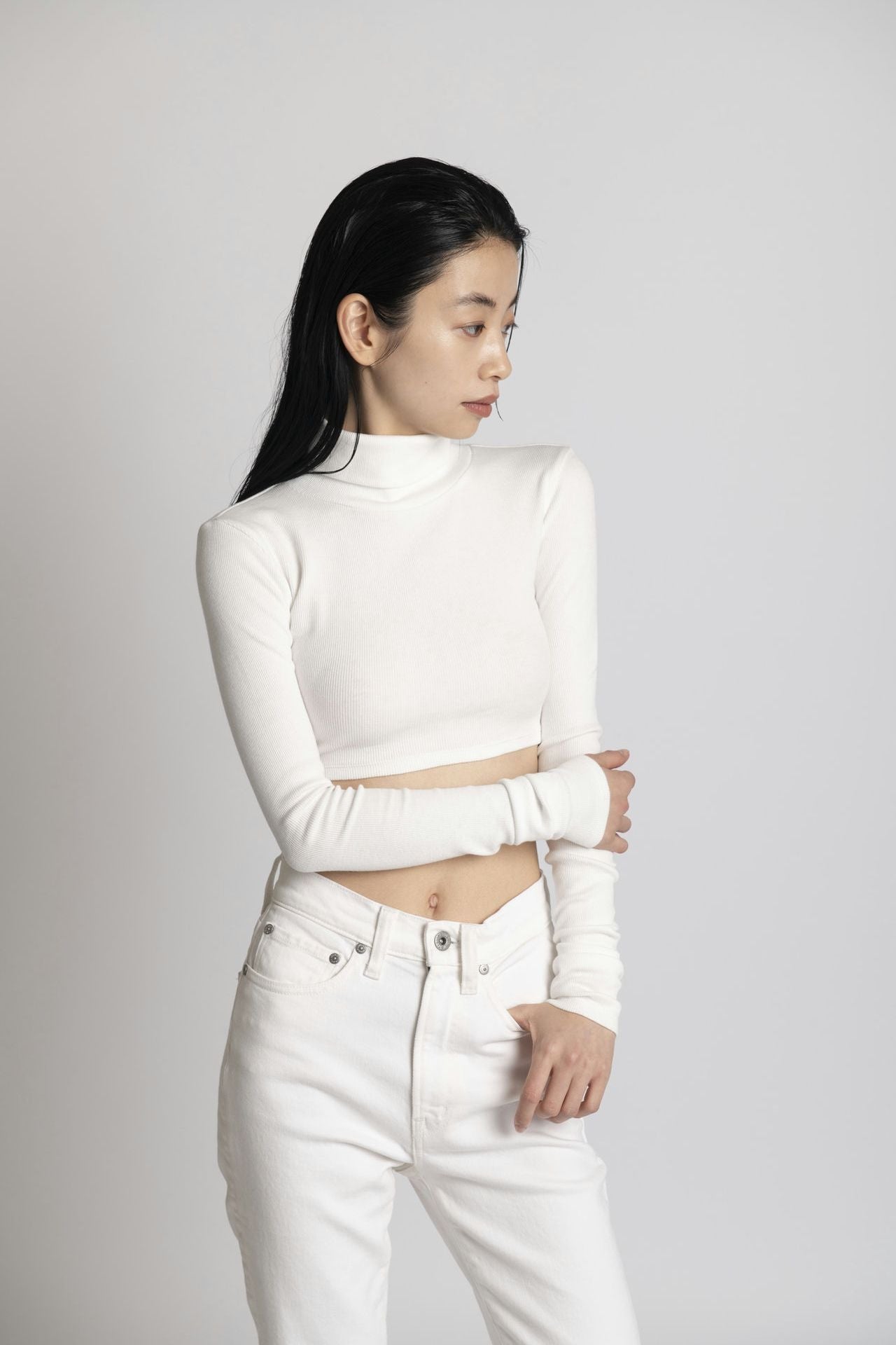 Neo Fitted Cropped Turtle Neck White