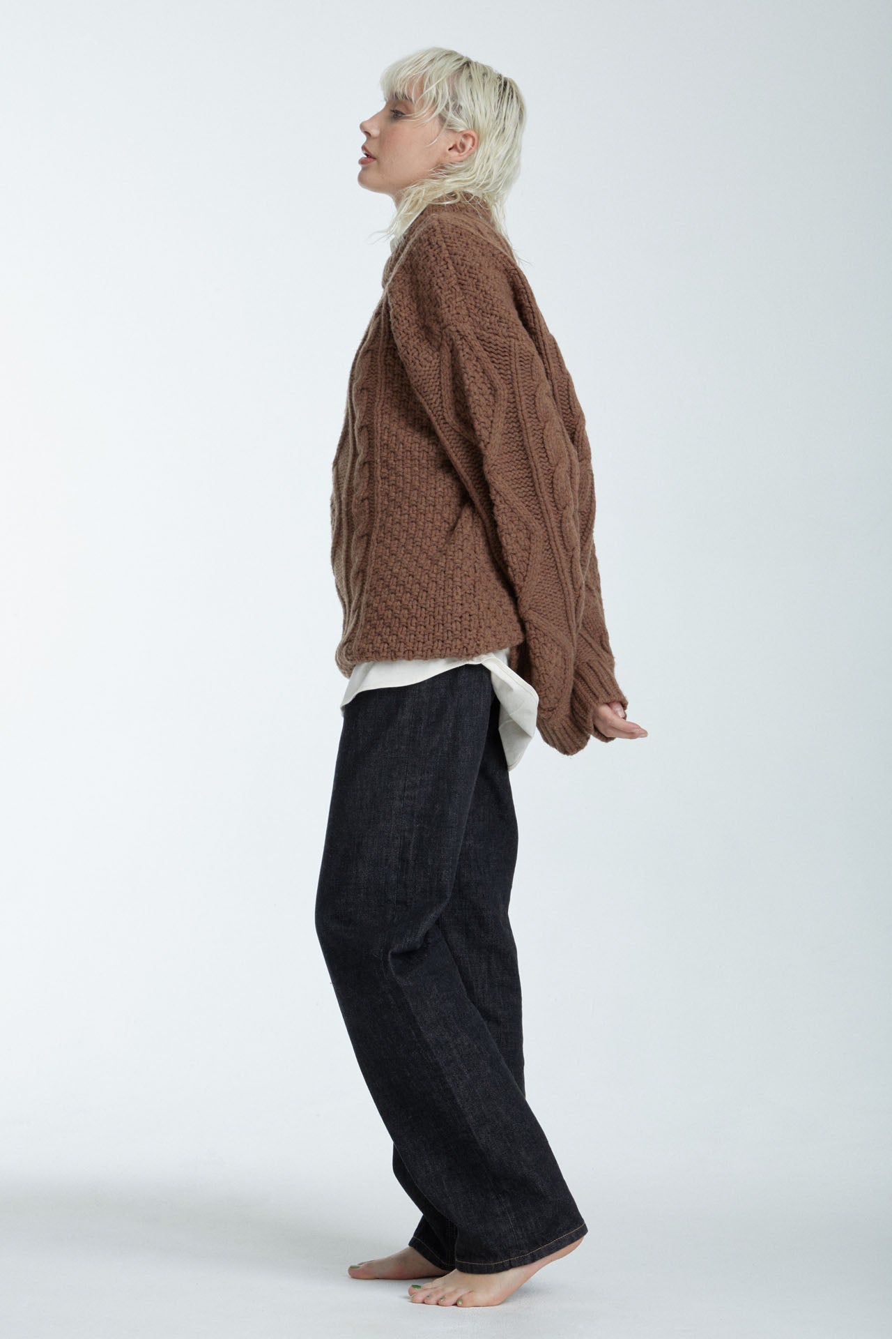 Unisex Cable Knit Sweater Dark Brown