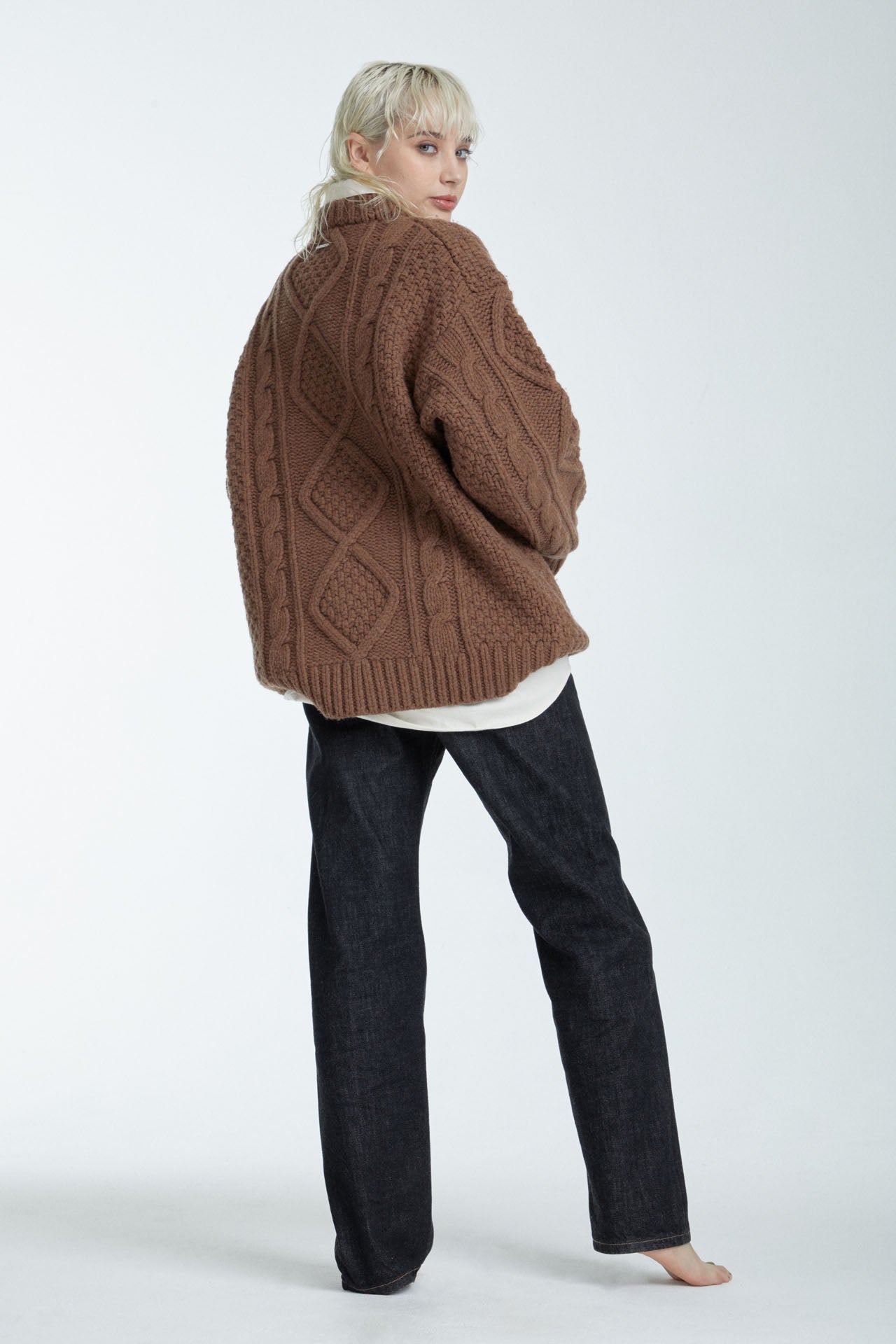 Unisex Cable Knit Sweater Dark Brown