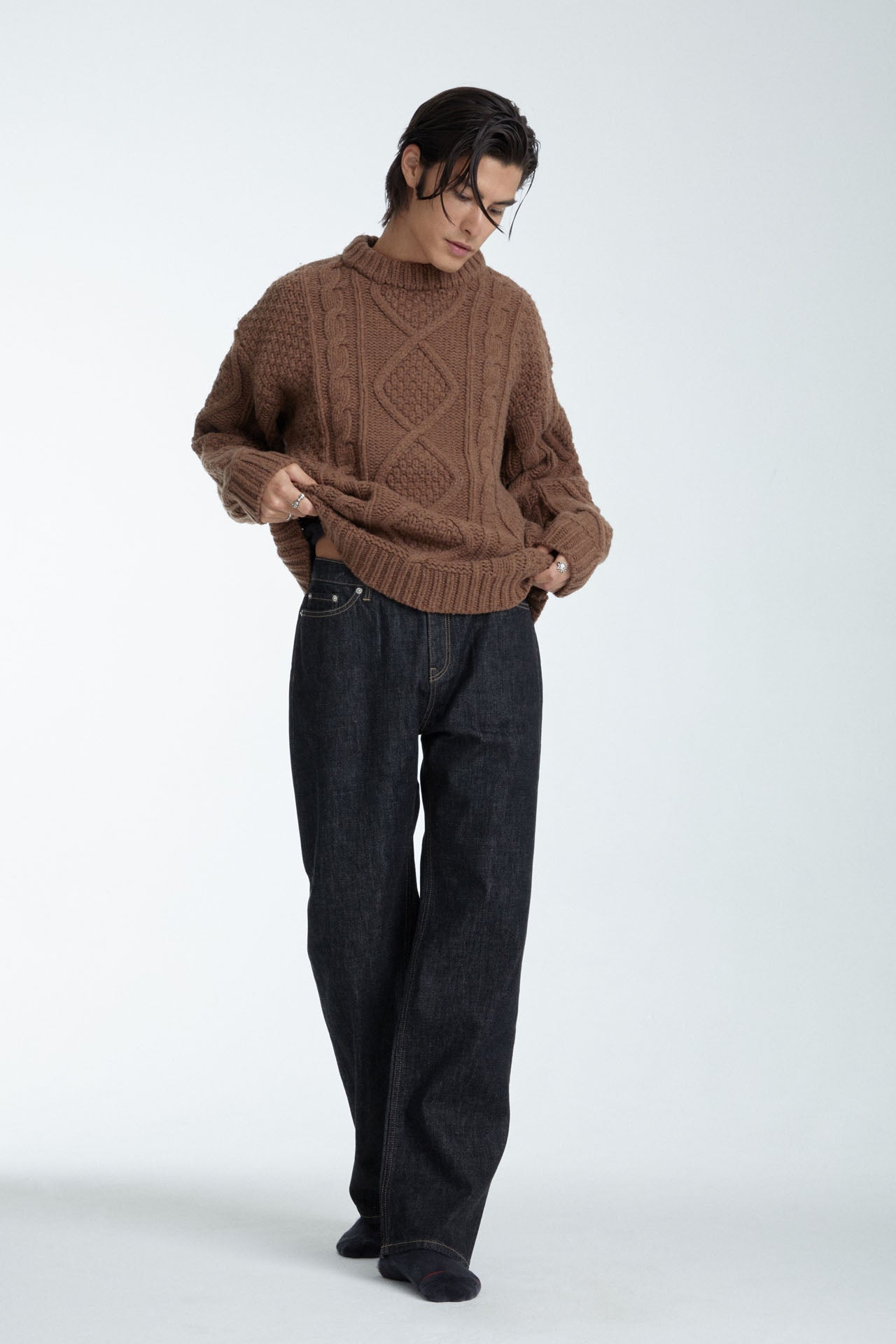 Unisex Cable Knit Sweater Dark Brown