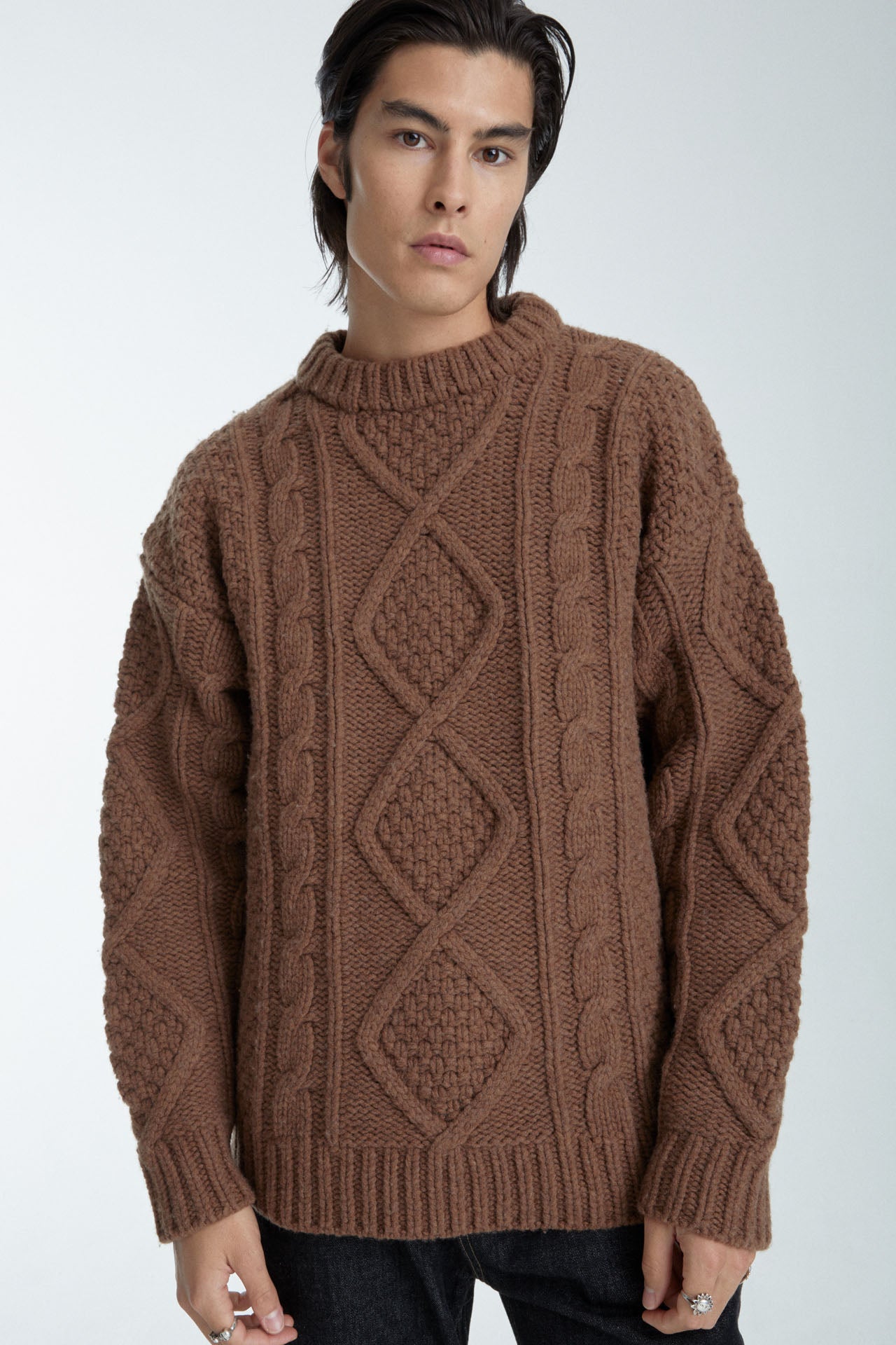 Unisex Cable Knit Sweater Dark Brown