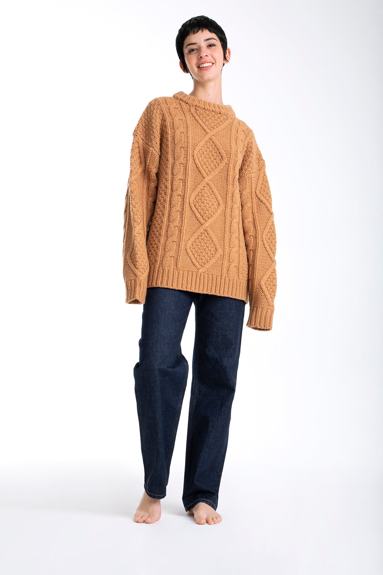 Unisex Cable Knit Sweater Light Brown