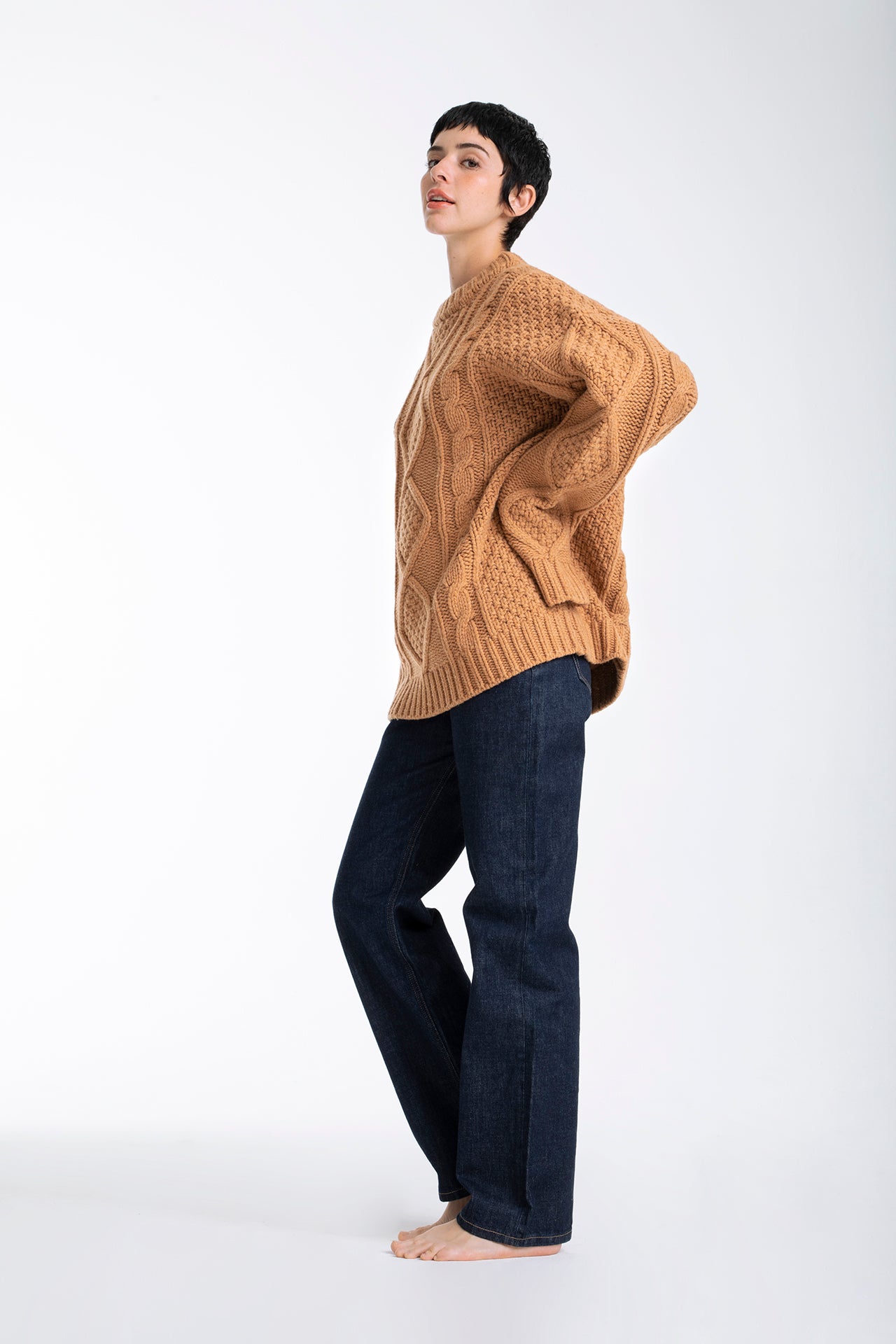 Unisex Cable Knit Sweater Light Brown